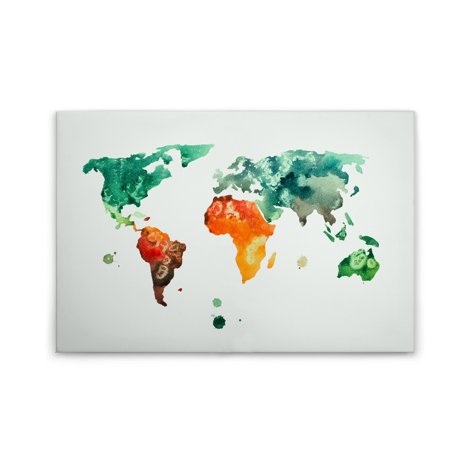 Tadessi Leinwandbild Weltkarte Karte - 60 x 90 cm - M1-No.50085 - Keilrahmen in Bunt Grün