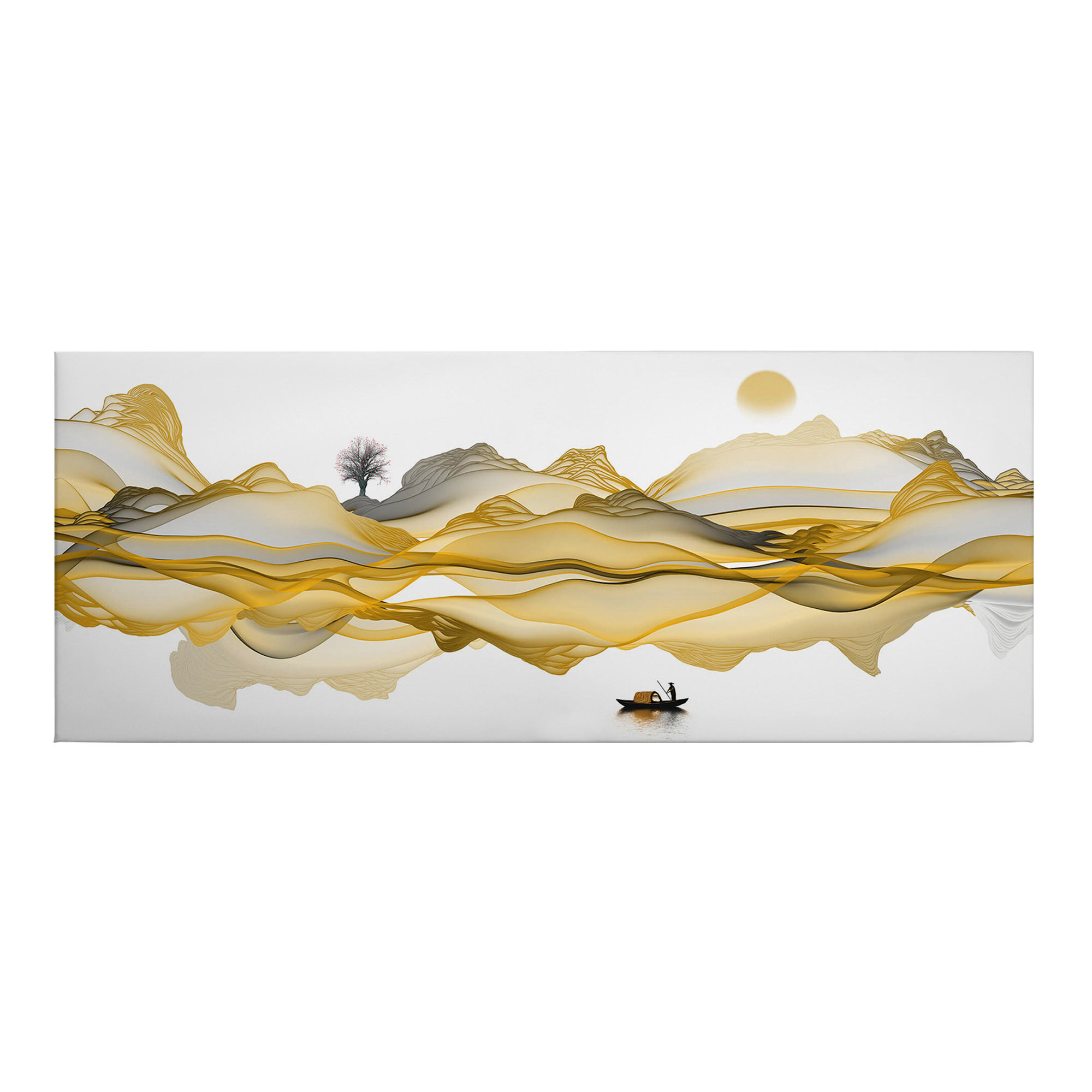 Tadessi Leinwandbild Abstrakt - 40 x 100 cm - M1-No.50485 - Keilrahmen in Gold Weiß