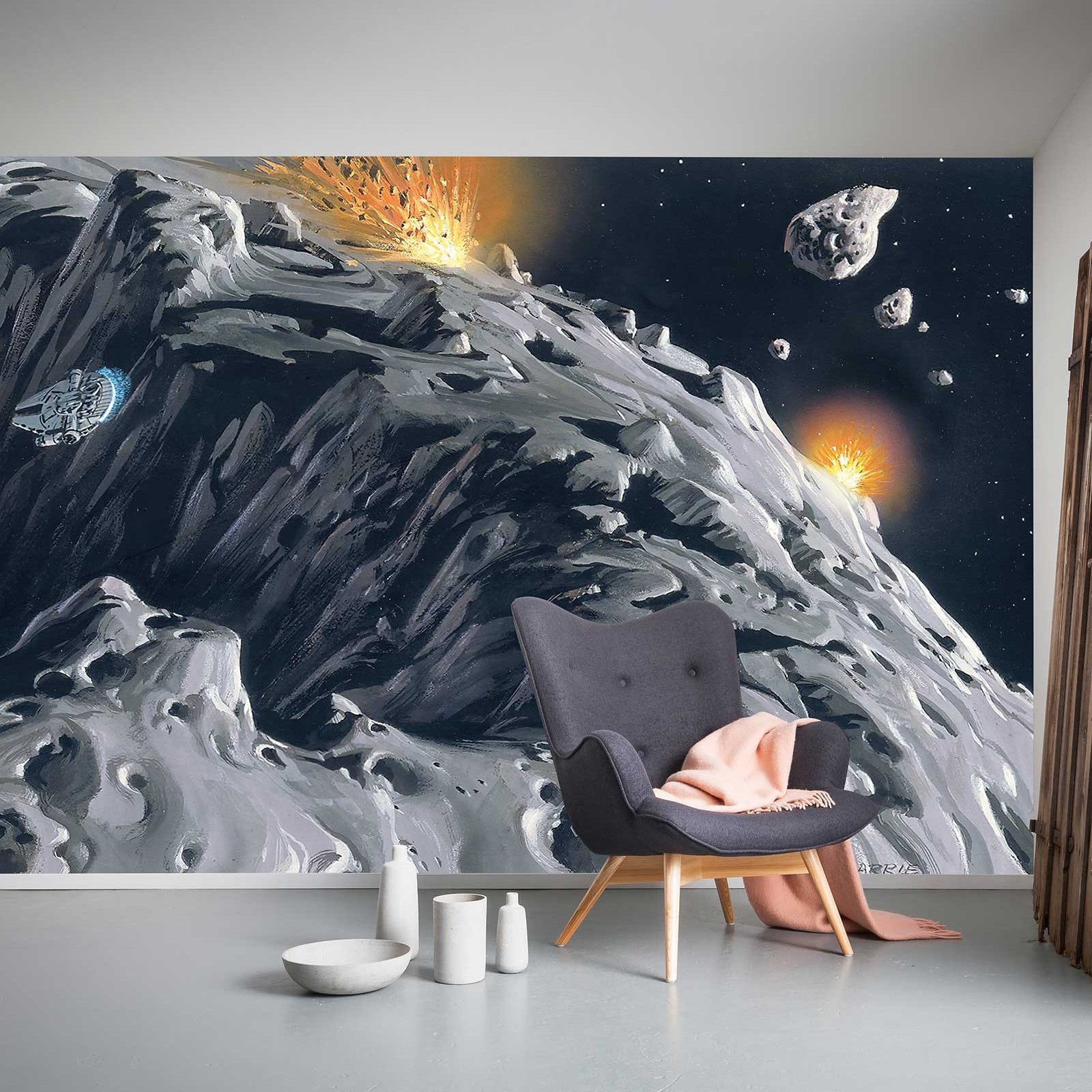 Papel pintado fotográfico Komar Star Wars Asteroide 250 x 500 cm, tejido no tejido. Idea de Ralph McQuarrie: Universo Asteroide.