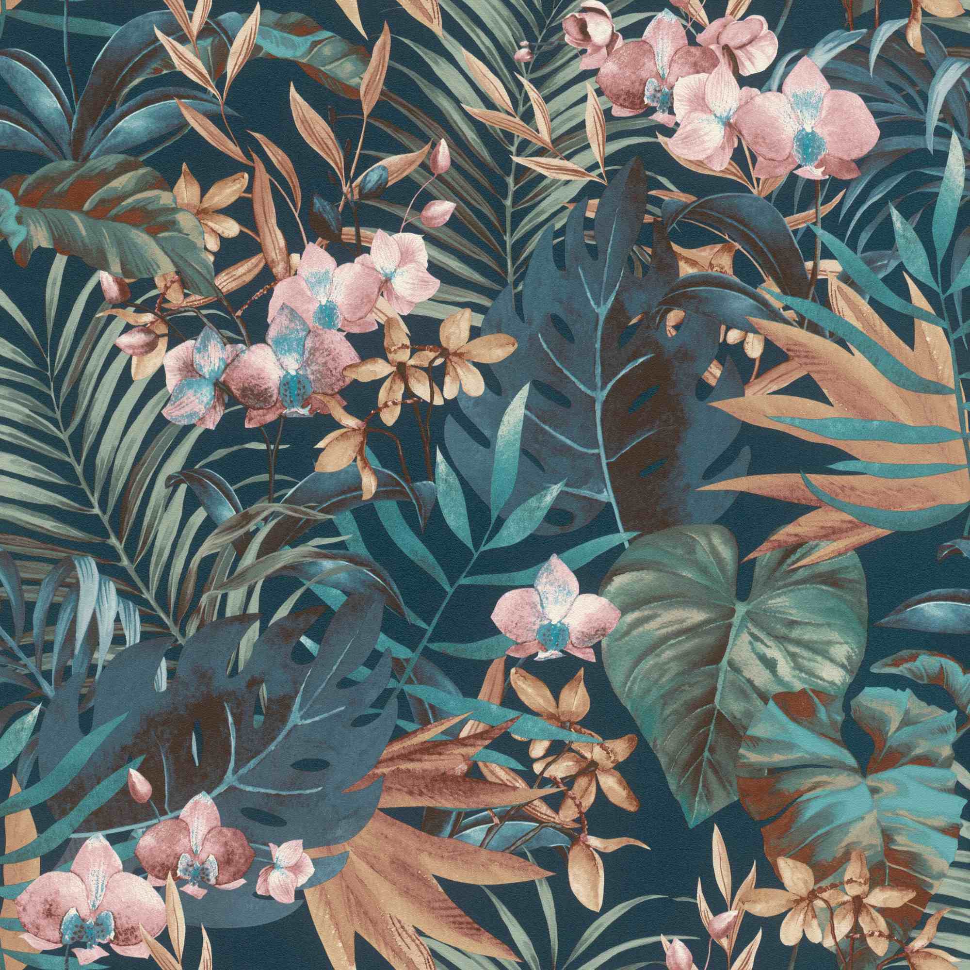 Rasch | Salsa | 833133 | Vliestapete | Botanisch | 10.05 x 0.53 m | Rosa | Braun | Blau