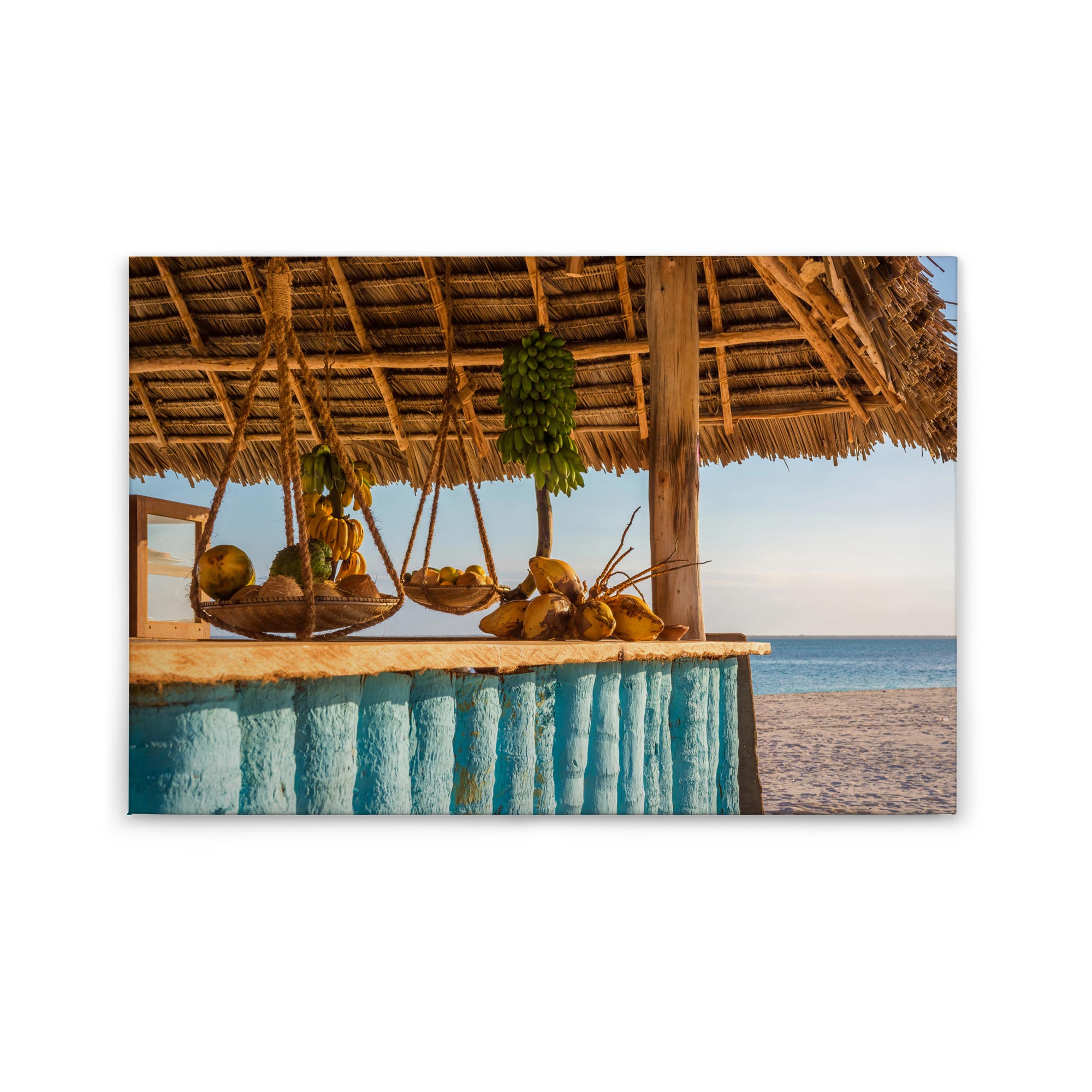 Tadessi Leinwandbild Meer Beach Bar - 60 x 90 cm - M1-No.50063 - Keilrahmen in Blau Braun