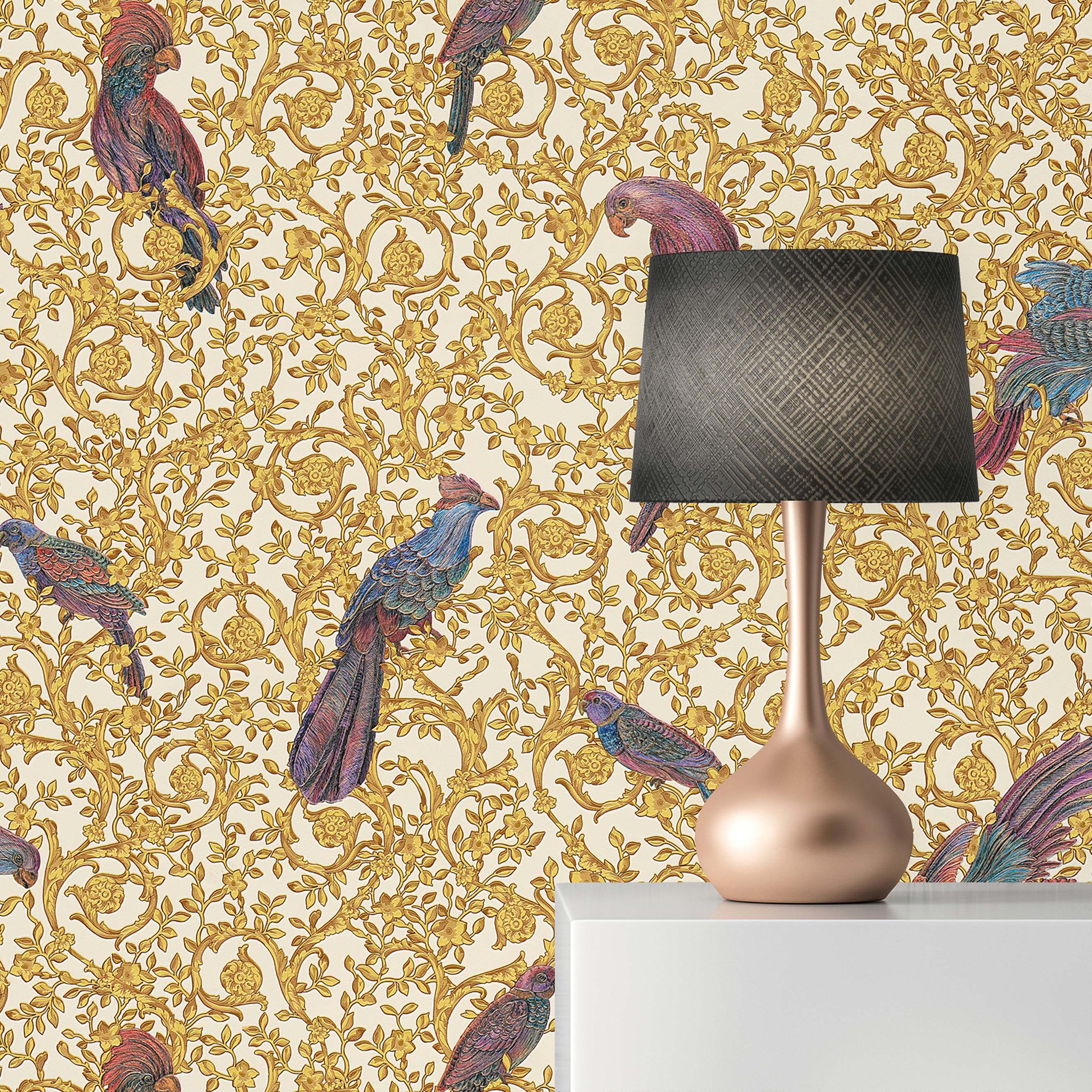 Tapete Tiere Diego M1-No.313 Vliestapete Gold Violett Vogeltapete Designtapete