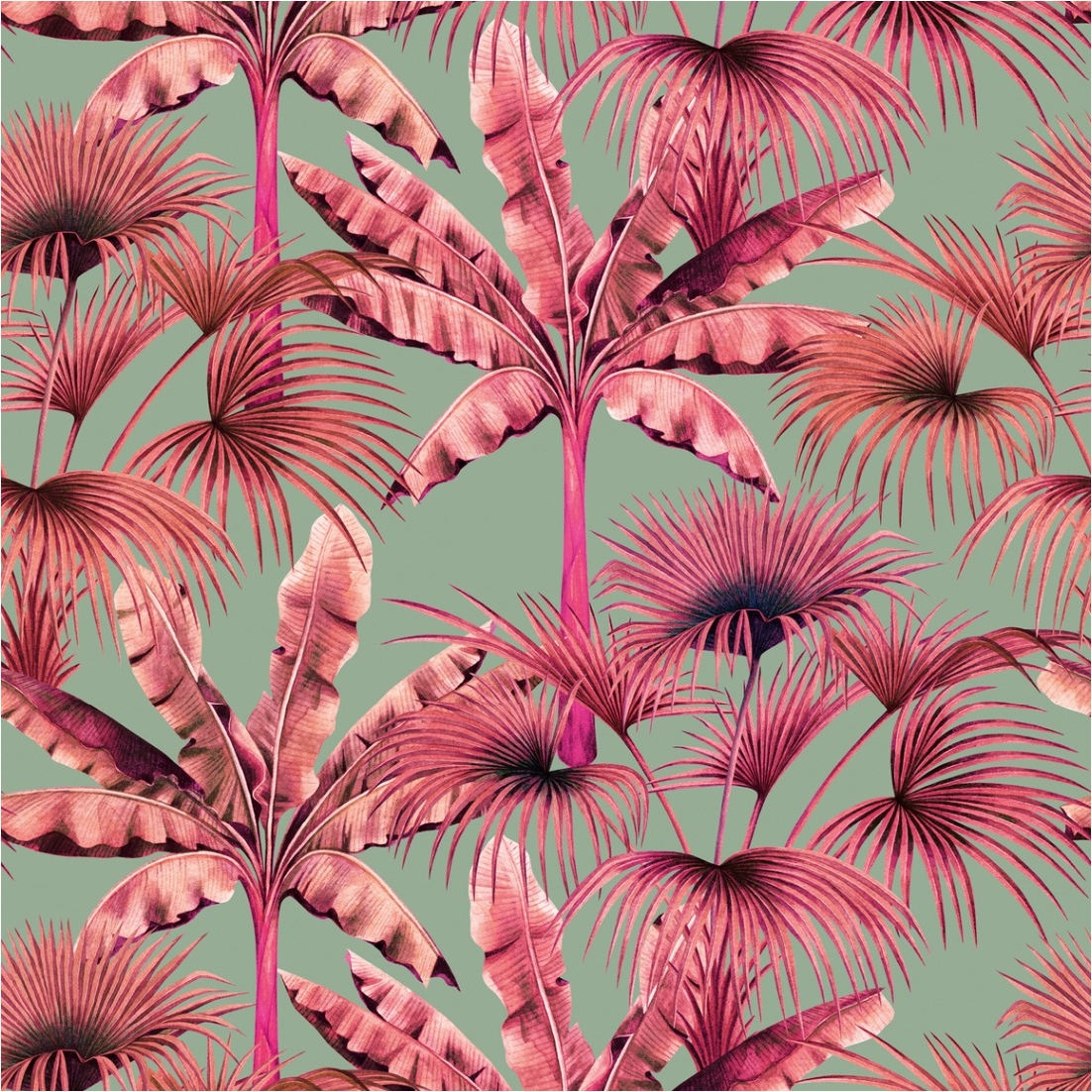 Fototapete Dschungel M1-No.11591 | Vliestapete Pflanzen | Blau | Pink | Wohnzimmer | Schlafzimmer