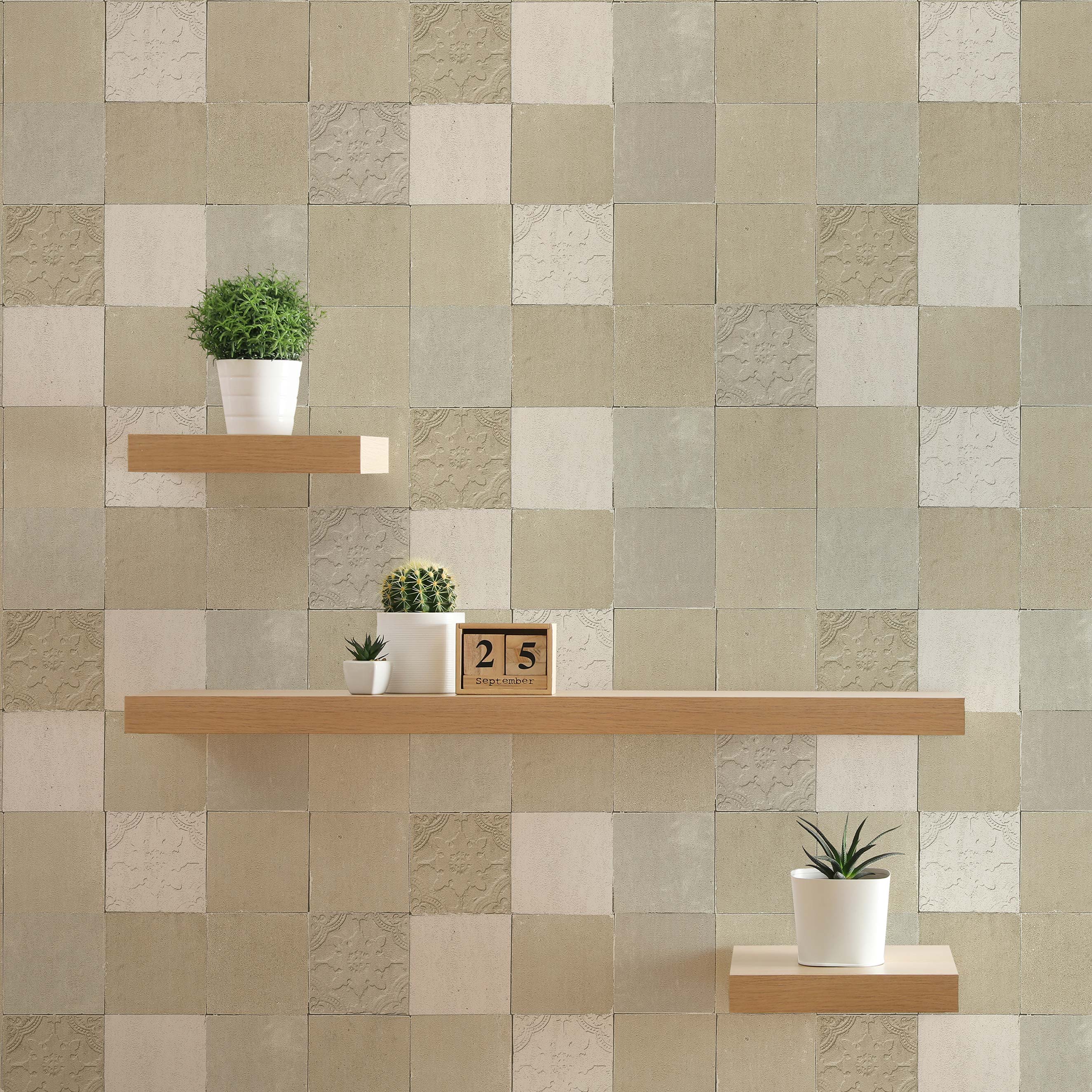 Tapete Fliesen Luca M1-No.383 Vliestapete Creme Grau Landhaus Geometrisch