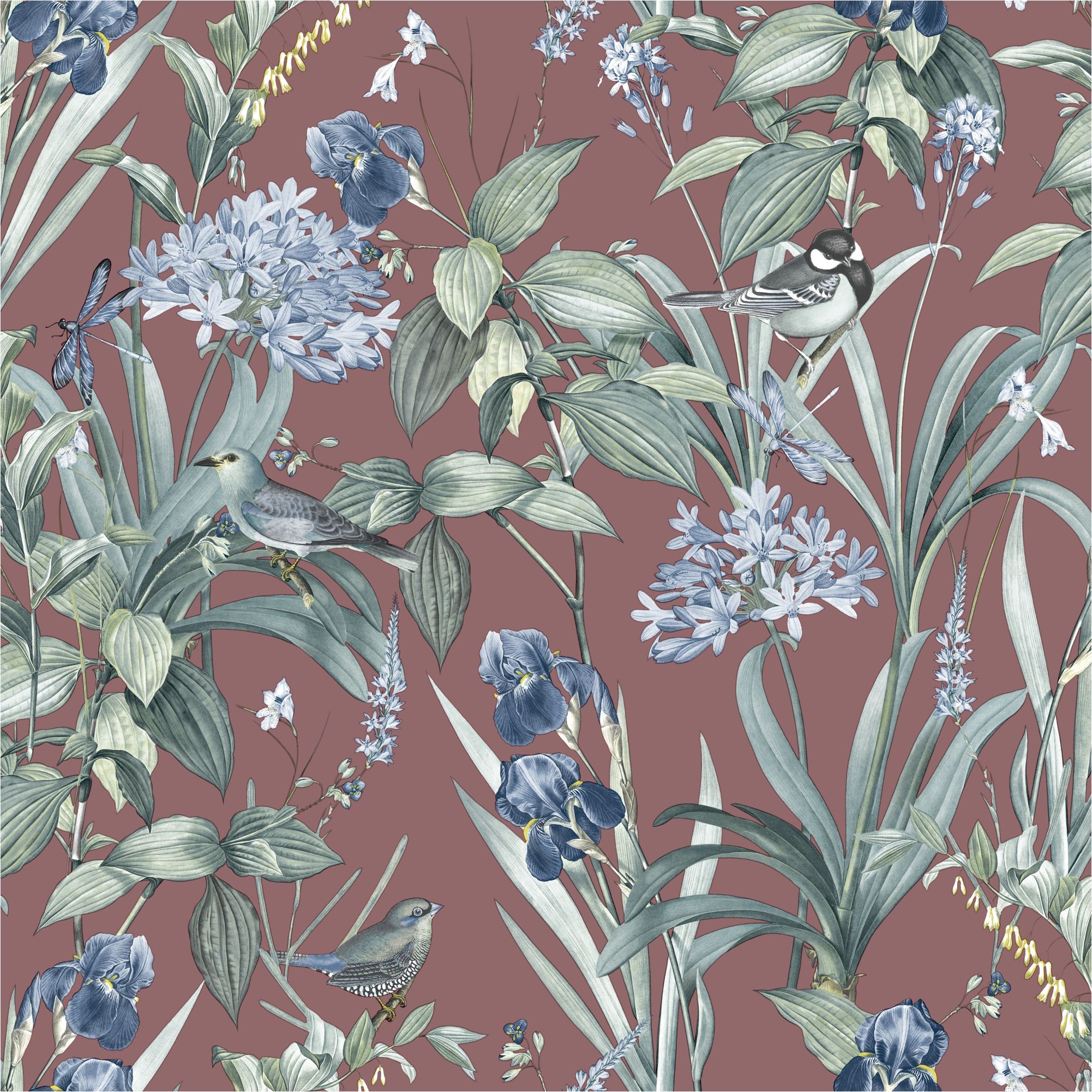 Vliestapete M64710 Botanique Rot Blumen Vögel Vlies 0.53 x 10.05 m Ugépa