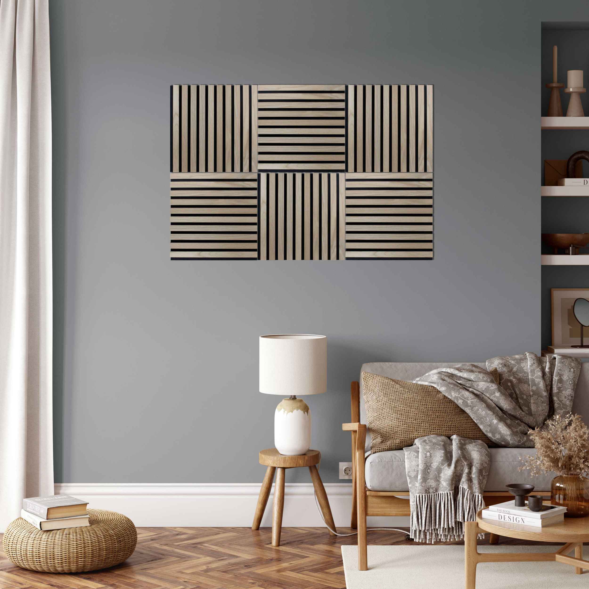 PROVISTON Akustik Paneel 4er SET 400 x 400 x 21 mm Eiche Natur Akustik Wandpaneele MDF Furniert
