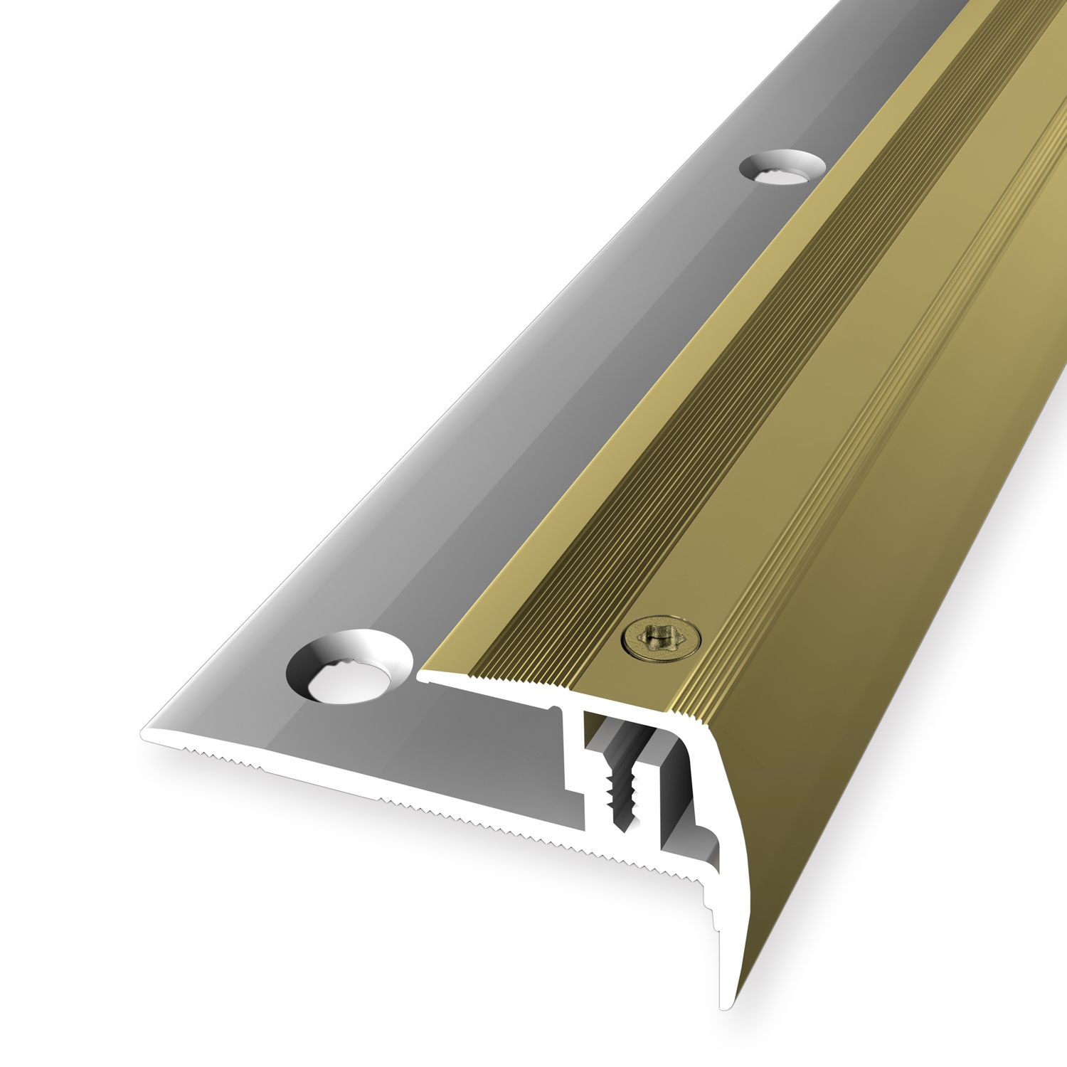 Perfil de borde de escalera de aluminio de 27 x 23 mm, perfil angular ranurado, avellanado y perforado Küberit