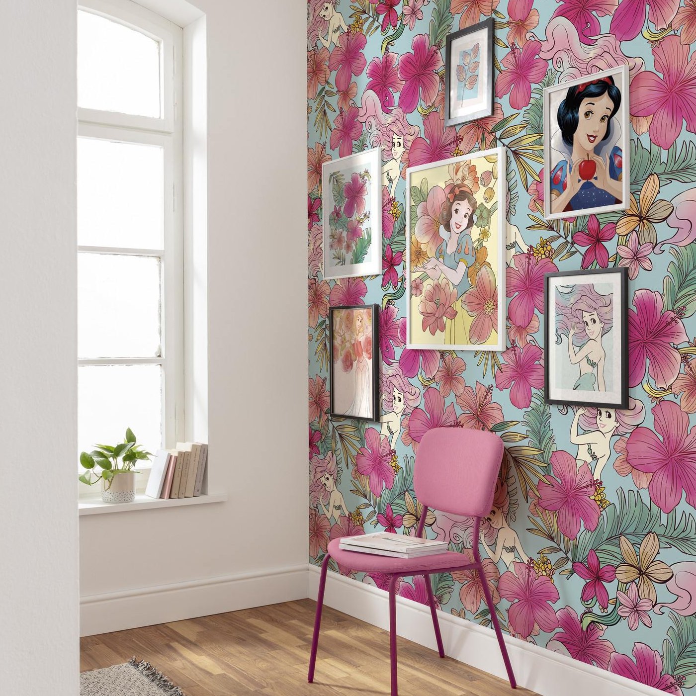 Papel pintado fotográfico Komar Disney Ariel Flor Rosa 280 x 200 cm Impresión digital Papel pintado no tejido Flores de acuarela