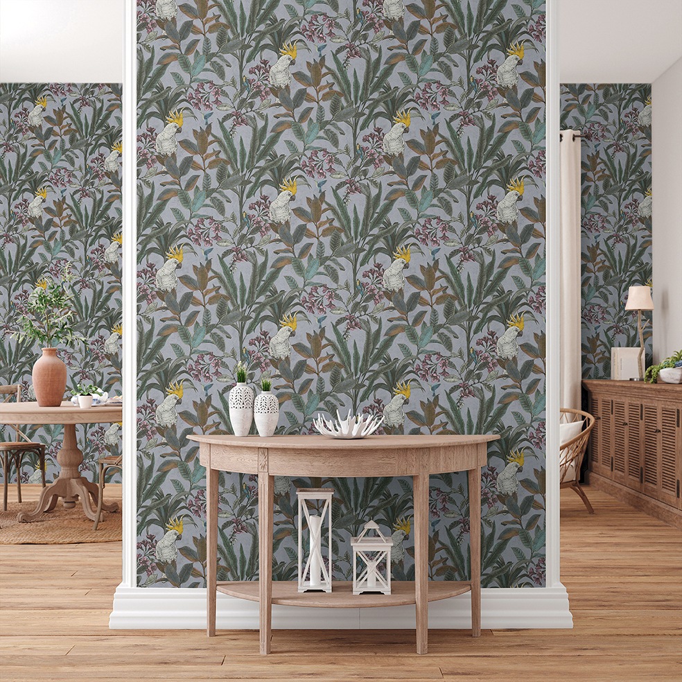 Tapete Aleix Botanical Dschungel M1-No.11313 Vlies Grau Blau Tadessi 10.05 m x 0.53 m
