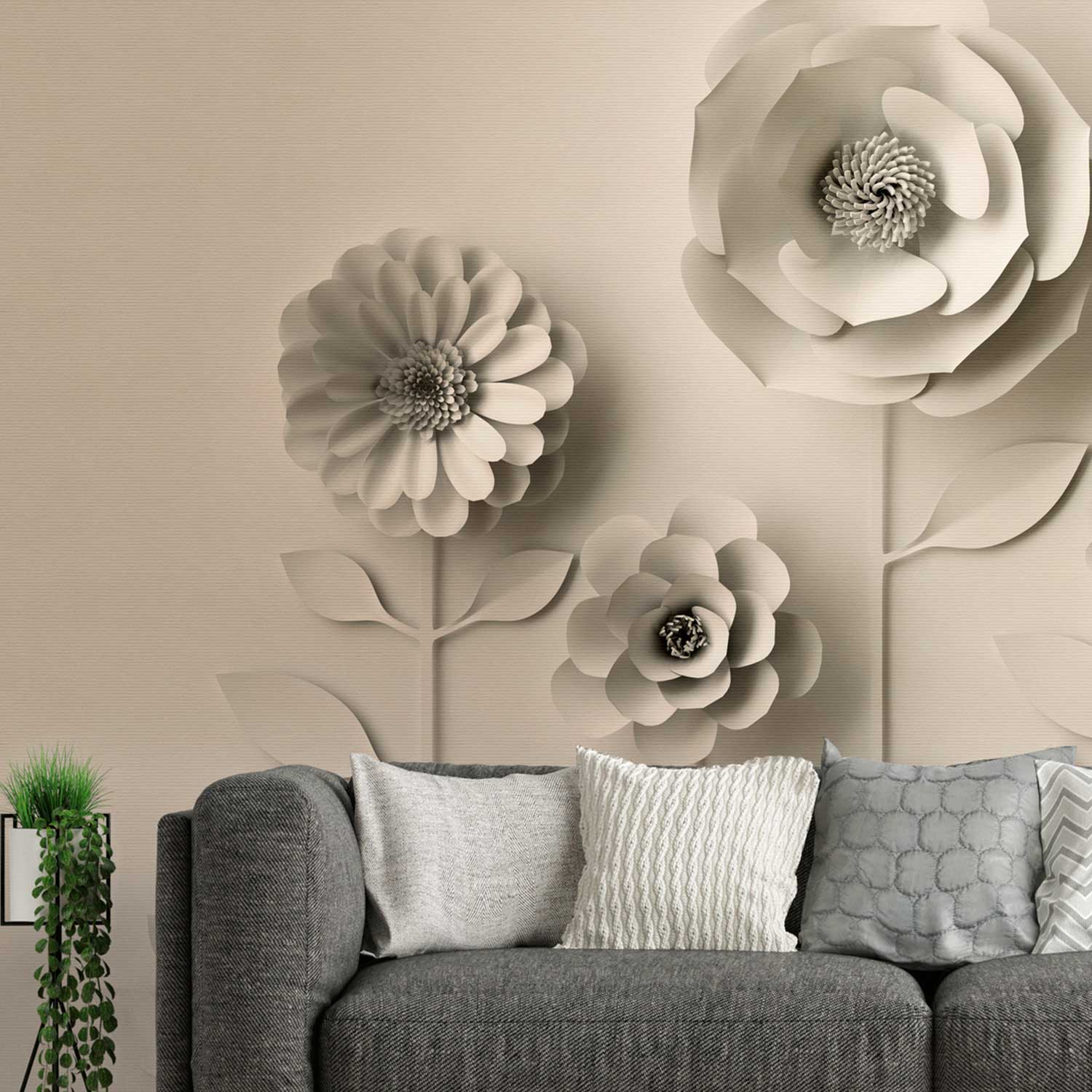 Tadessi Fototapete 3D Optik M1-No.10314 Digitaldruck Tapete Beige - Blumen Floral Blüte