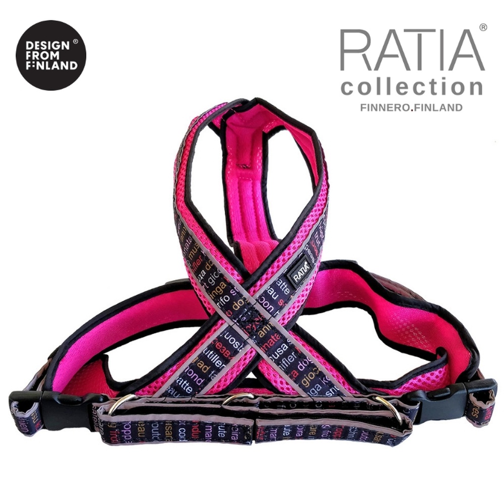 Finnero | Hundegeschirr NON-PULL Salon | Rosa | 40cm Halsumfang | Sicherheitsgeschirr | Reflektoren