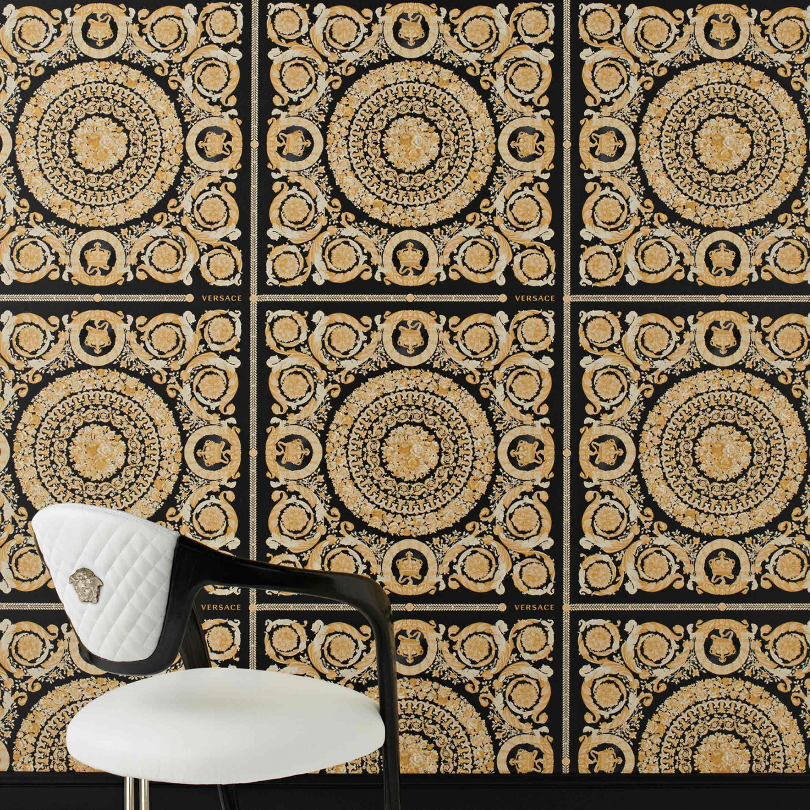Design Tapete Versace 4 | No. 10214 | Vliestapete Barockoptik | 0.70 m x 10.05 m | Schwarz