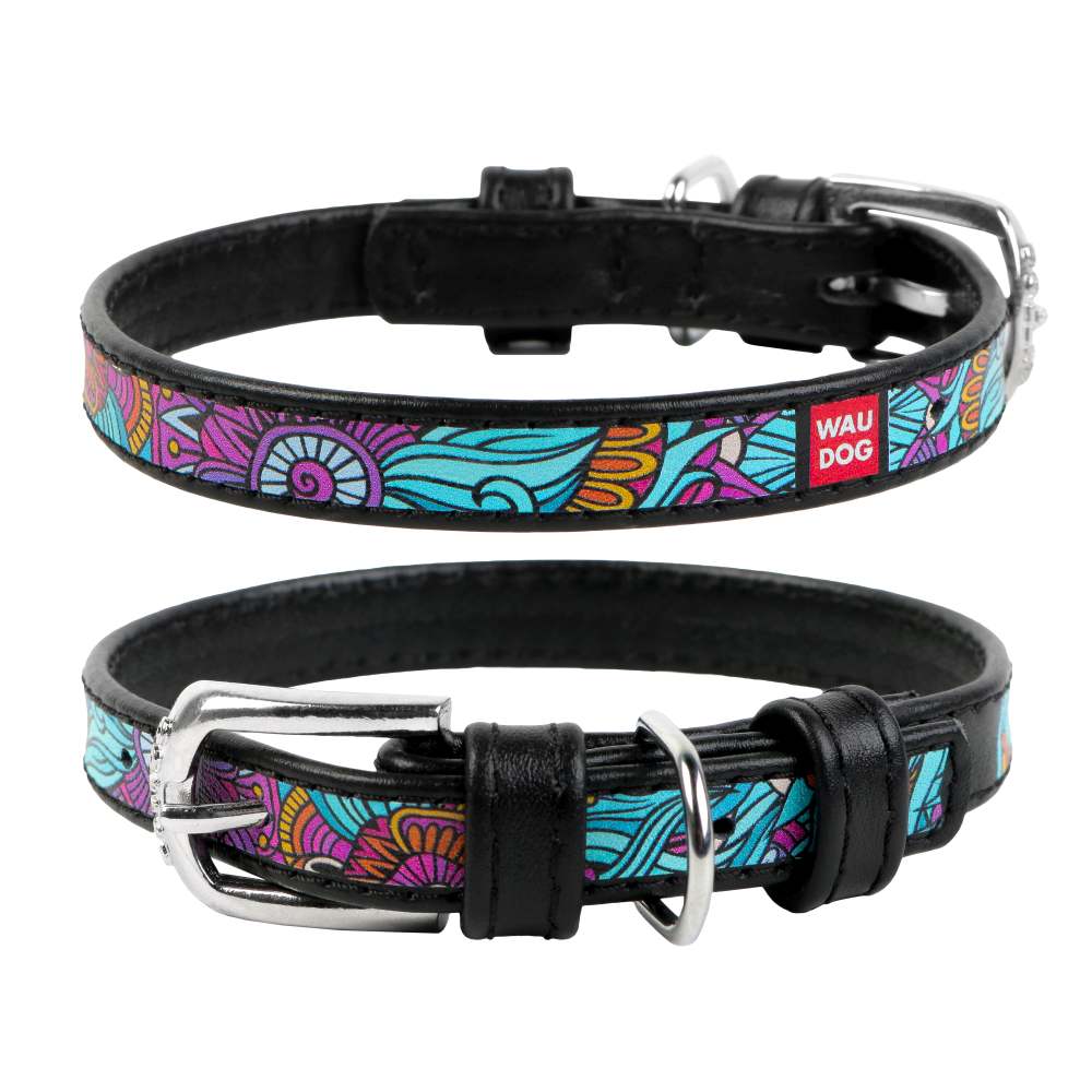 WAUDOG | Hundehalsband Accessoire | Bunt Schwarz | 27-36 cm Halsumfang | Lederhalsband