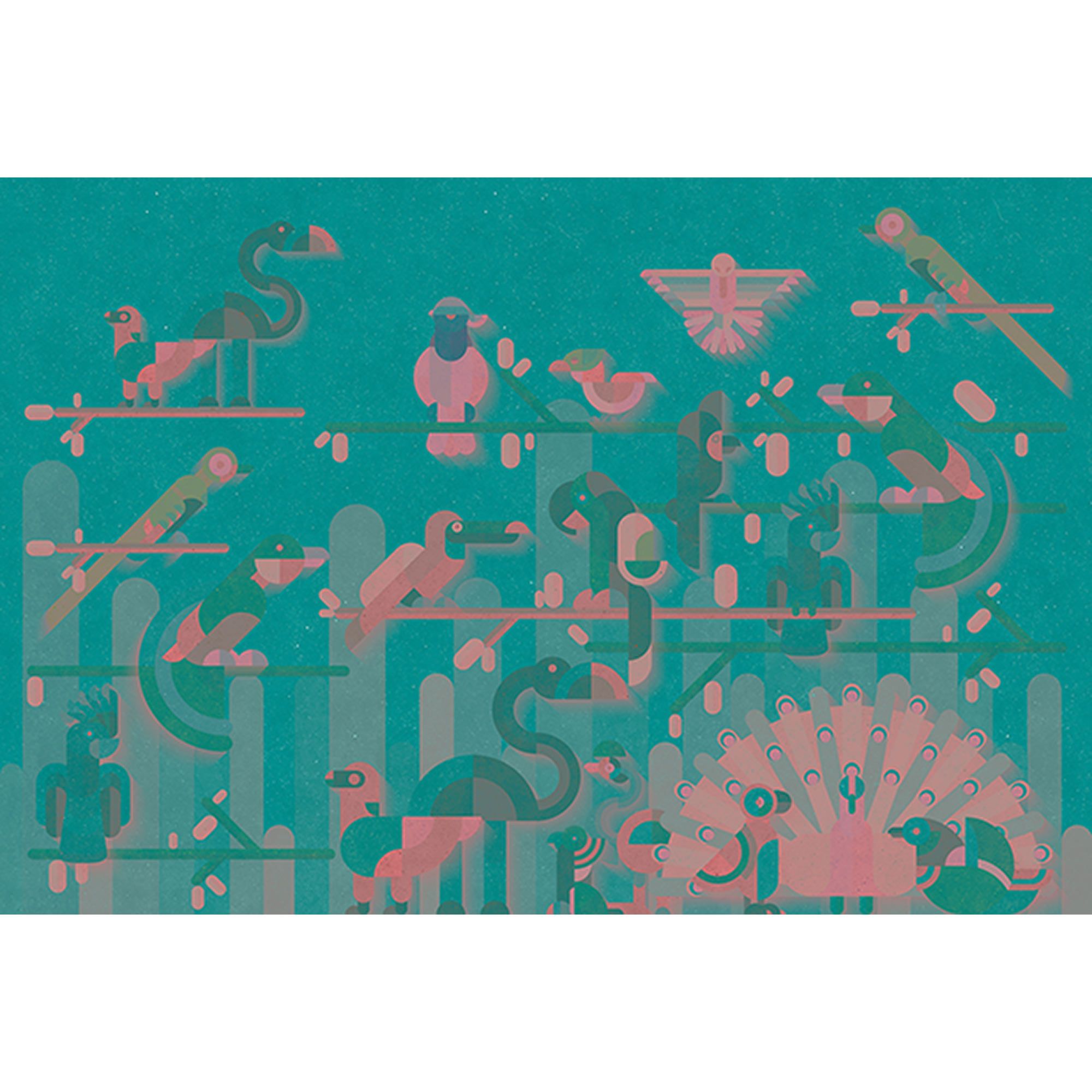 Tadessi Fototapete Abstrakt M1-No.60577 Digitaldruck Tapete Grün Rosa - Tiere Kinderzimmer
