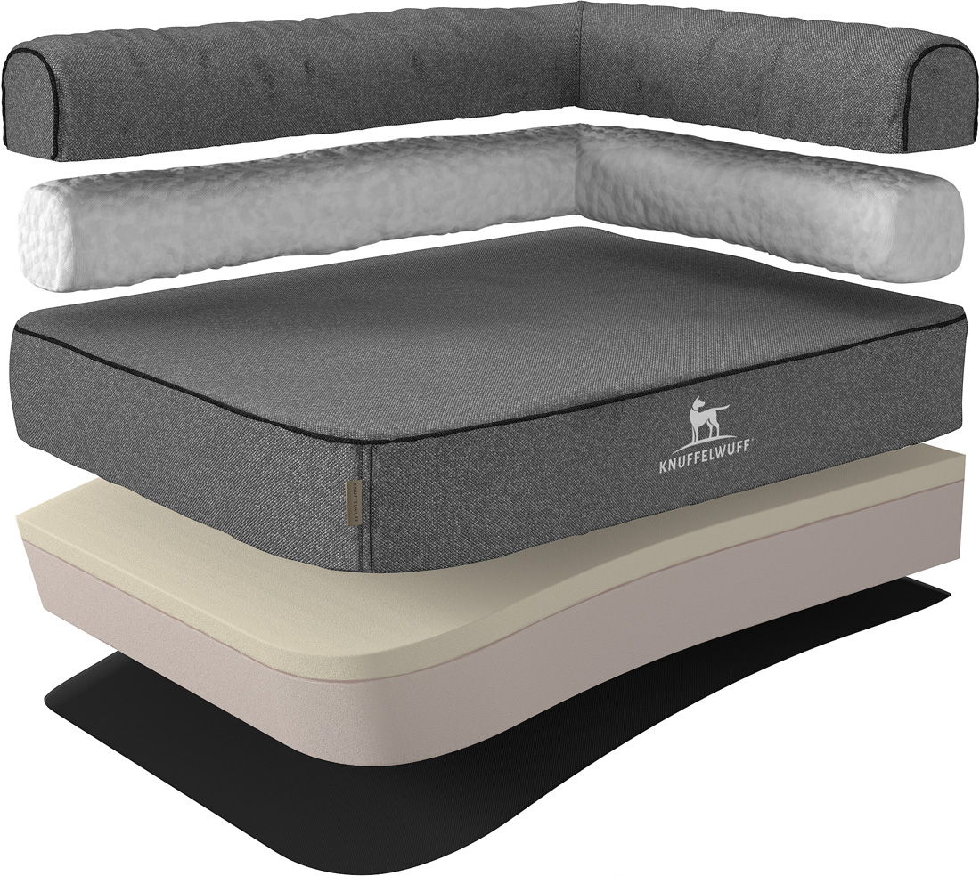 Knuffelwuff | Orthopädisches Eck Hundebett Marlie | Ergonomisch | Hundematratze | Memory Foam