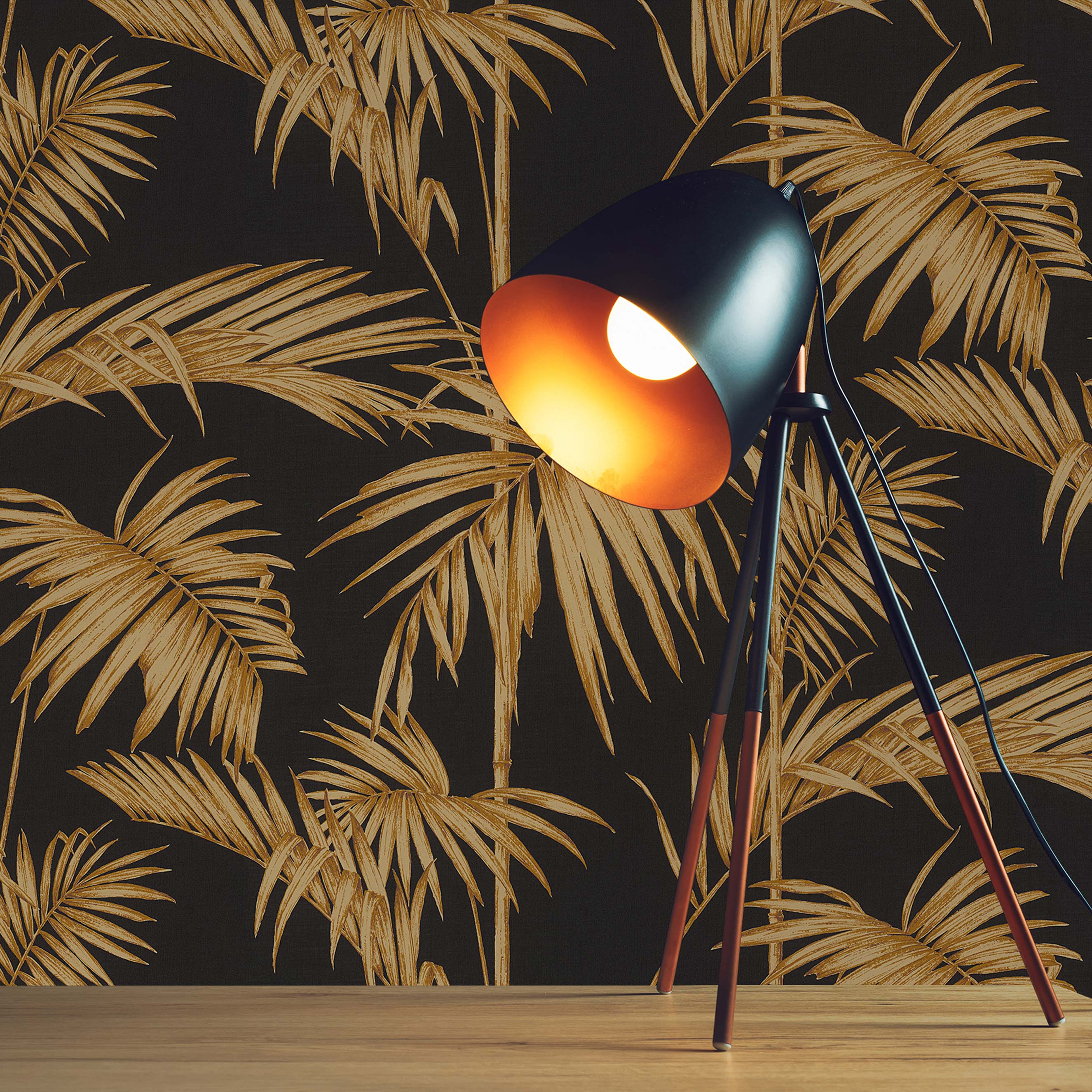Tapete Wald und Blätter Ginevra M1-No.274 Vliestapete Gold Schwarz Palmentapete