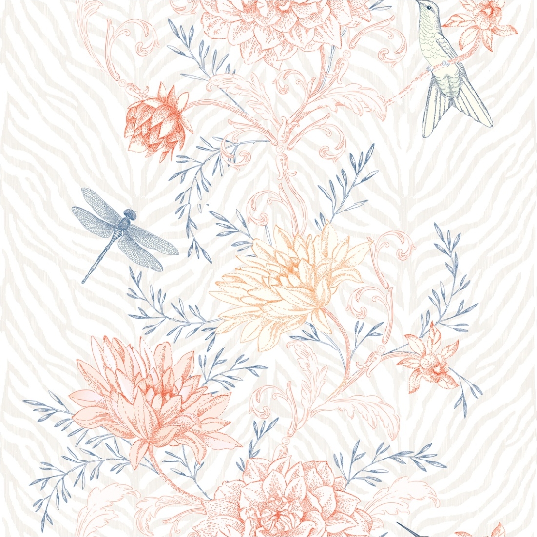 Fototapete Floral M1-No.11615 | Vliestapete Vogeltapete | Bunt | Orange | Wohnzimmer | Schlafzimmer