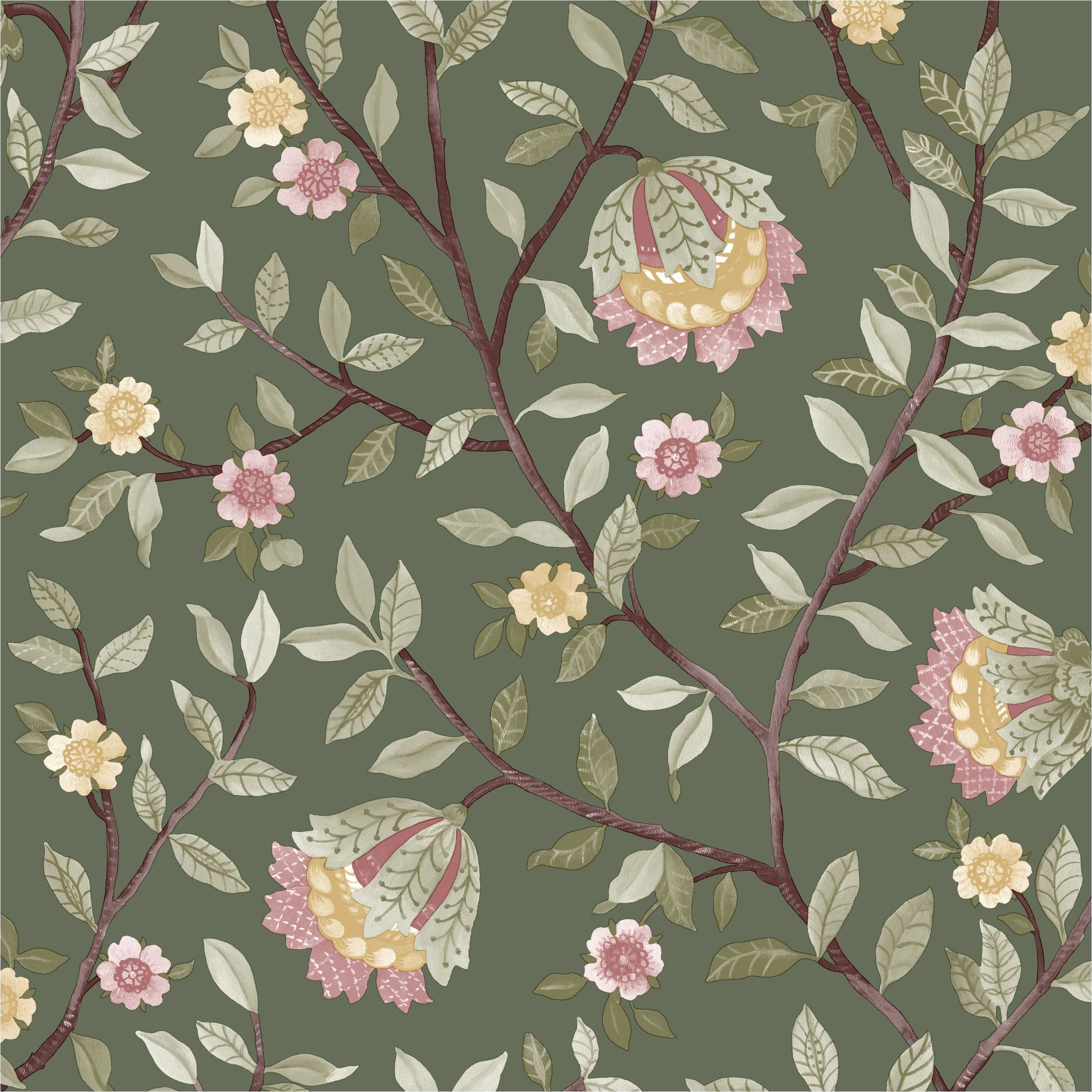 Vliestapete B19914 Botanique Grün Blumen Vlies 0.53 x 10.05 m Ugépa