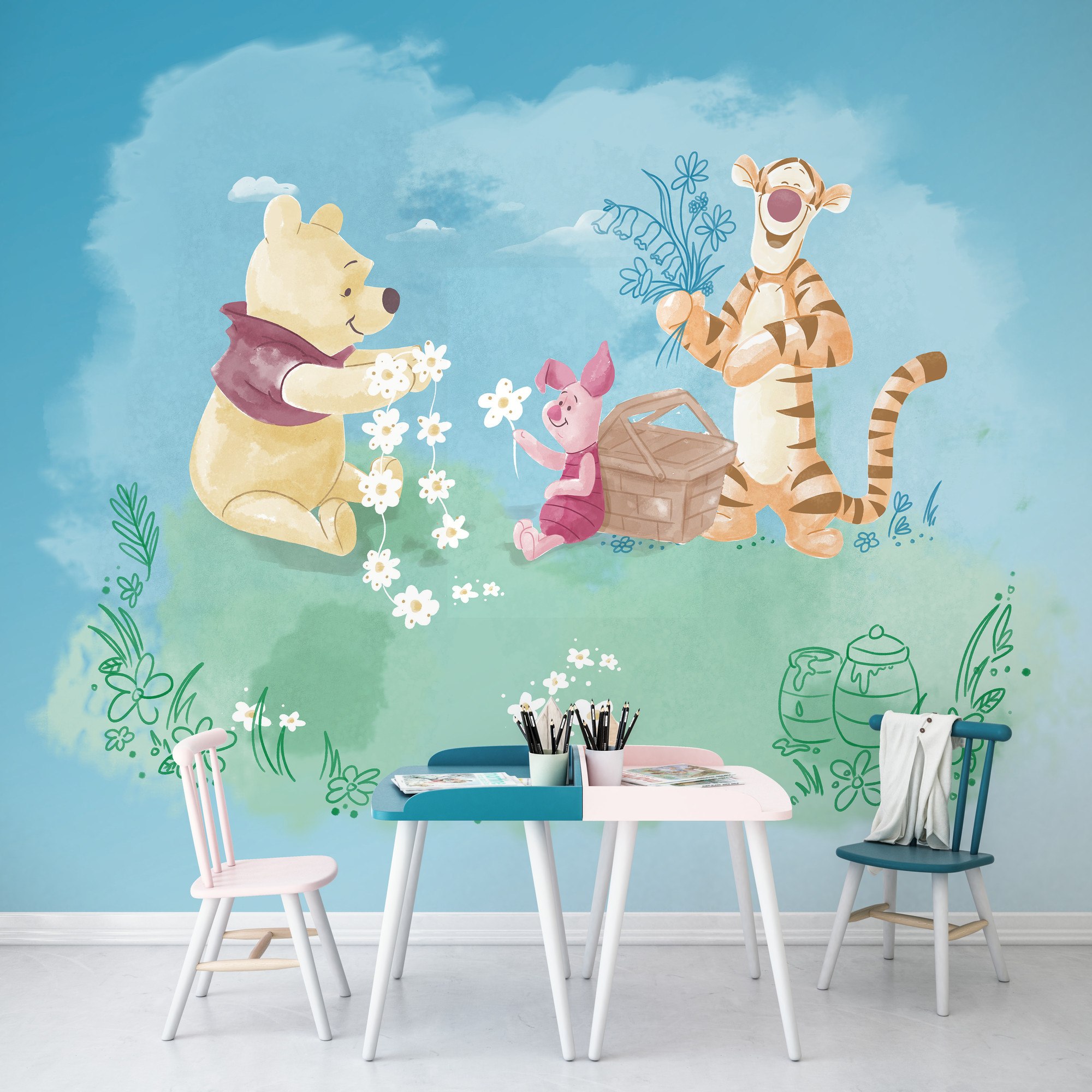 Papel pintado fotográfico Komar Disney Winnie the Pooh Picnic 280 x 300 cm Tejido no tejido Picnic Tigger Piglet Amigos
