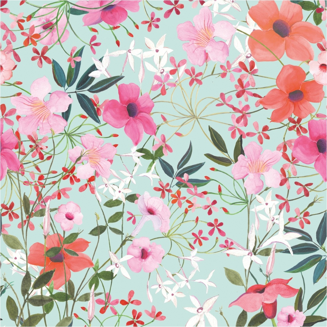 Fototapete Floral M1-No.11609 | Vliestapete Blumen | Bunt | Türkis | Wohnzimmer | Schlafzimmer