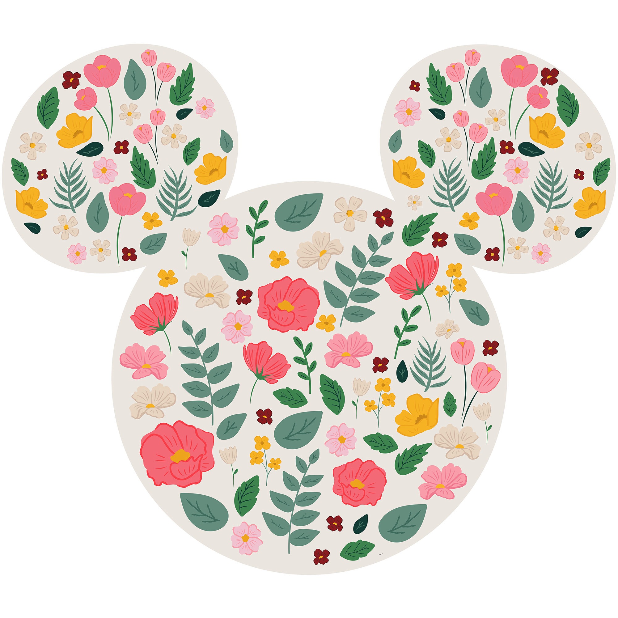 Komar Papier Peint numérique Photo Intissé Disney Tête Mickey Fleurs 125 x 125 cm Autocollant mural