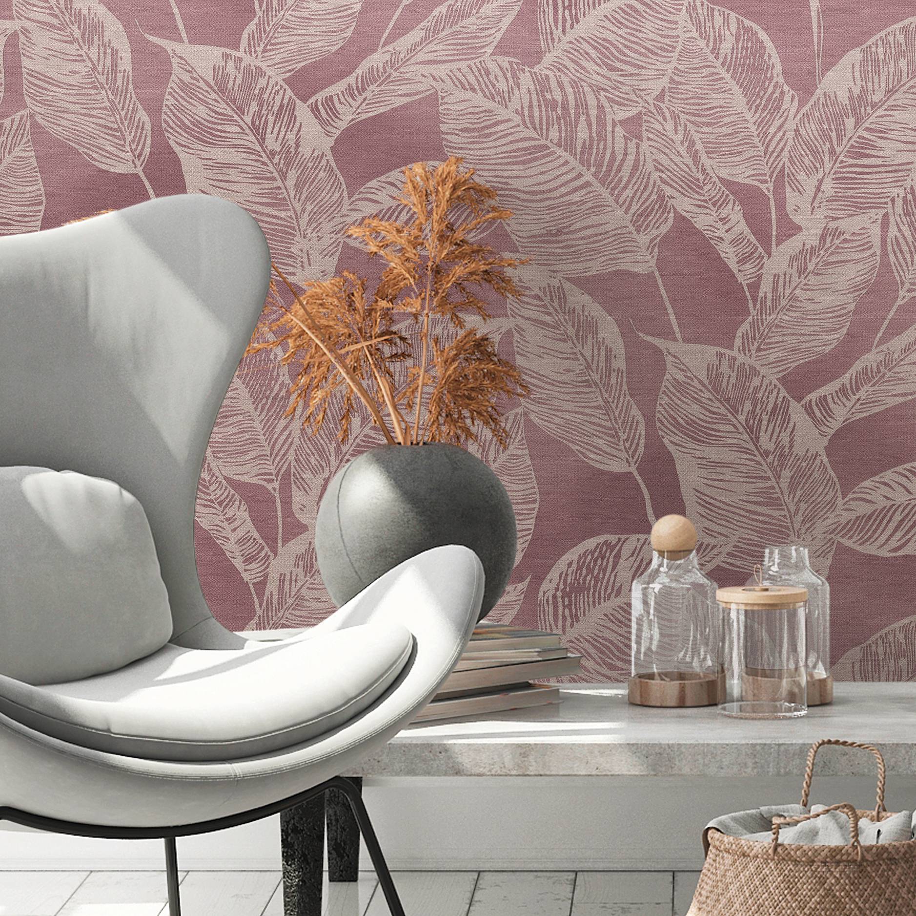 Tapete Bäume Blätter Enrico M1-No.3528 Vliestapete Lila Beige Natur