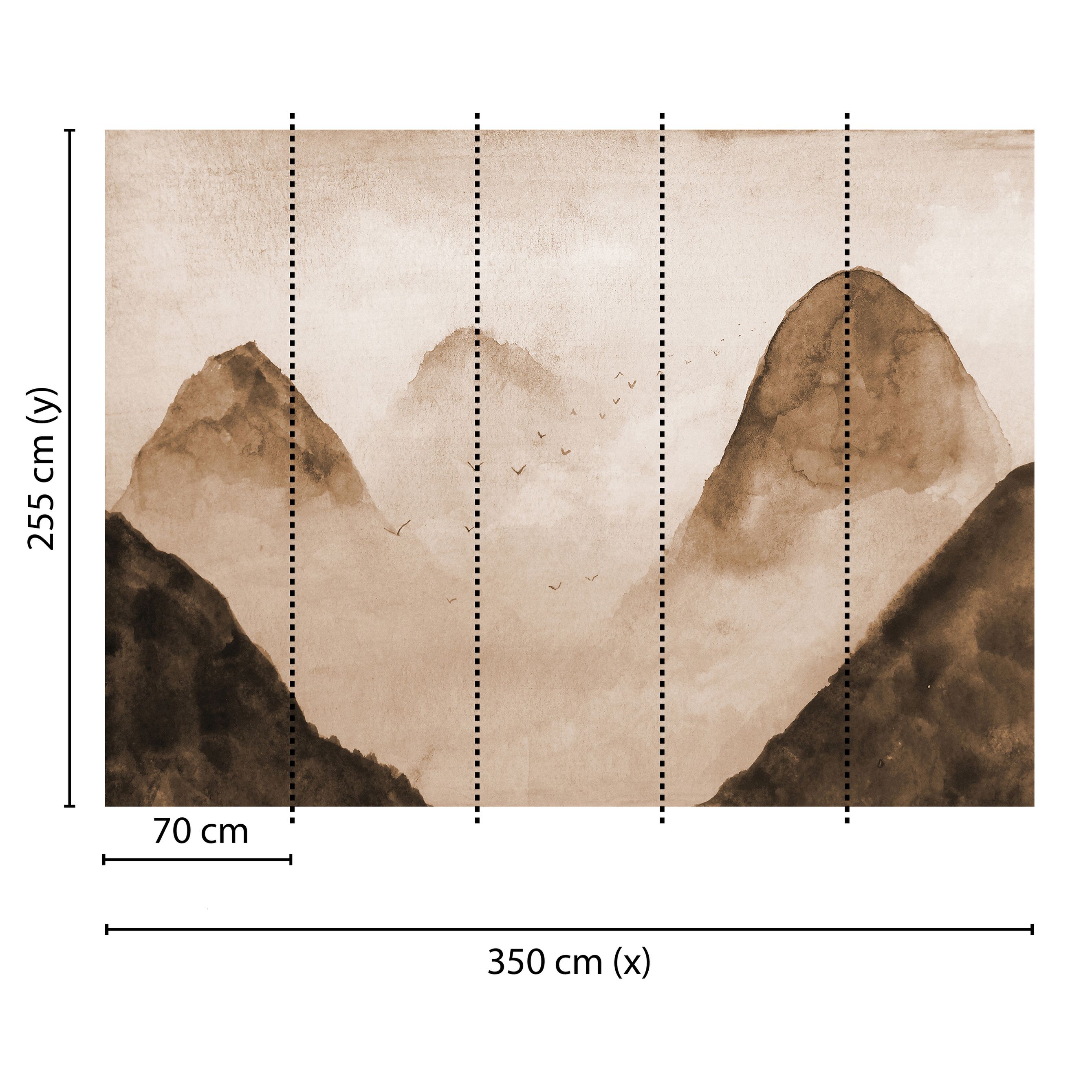 Tadessi Fototapete Berge M1-No.60458 Digitaldruck Tapete Beige Schwarz - Vögel Natur