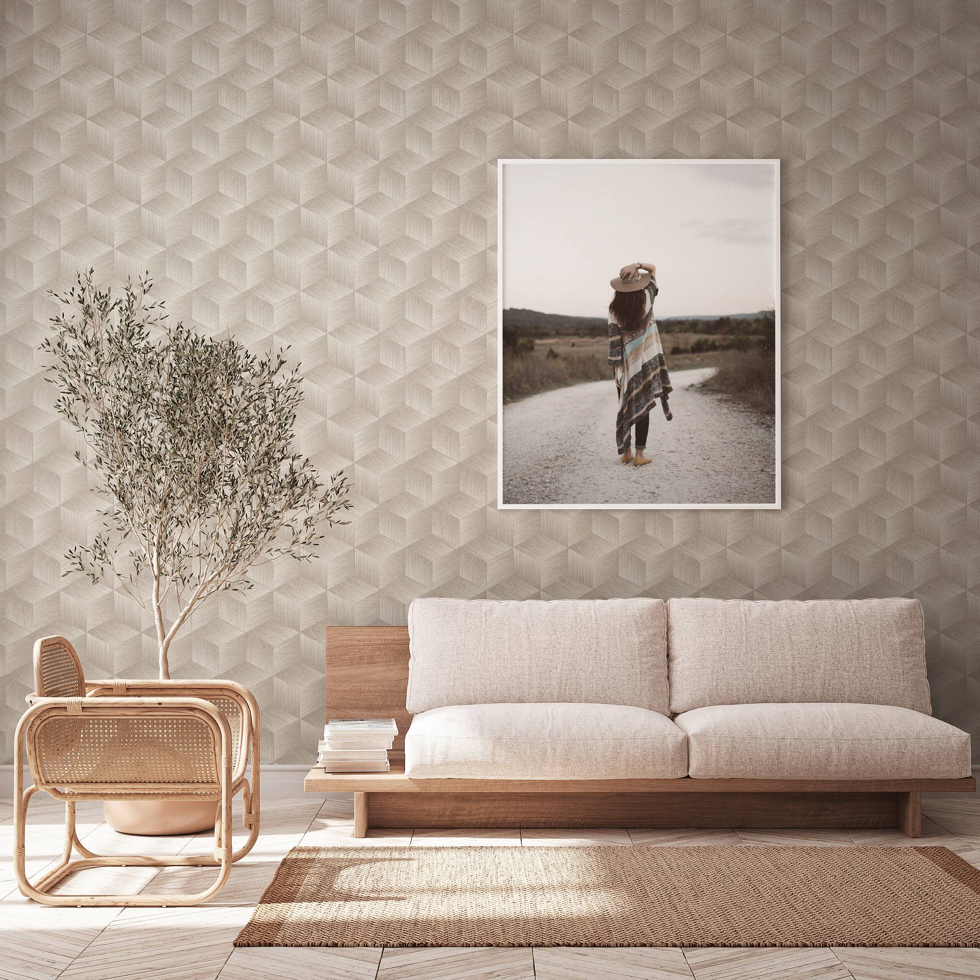 Tapete 3D Optik Mattia M1-No.3449 Vliestapete Grau Greige Grafik Modern Geometrisch