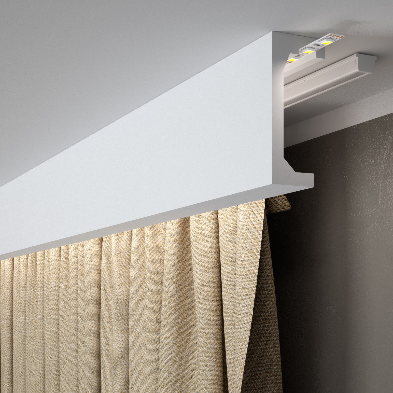 Proviston Weiss | Vorhangleiste "Rm046t" | 50 X 120 X 2000 Mm | Weiß | Stuckleiste | Lichtleiste | Modern