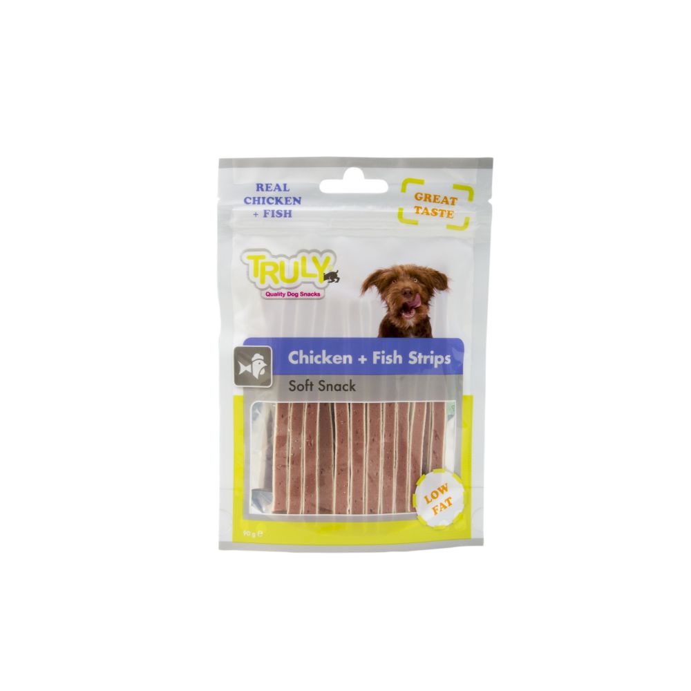 Hundesnack | Chicken + Fish Strips | soft snack | 90gr.