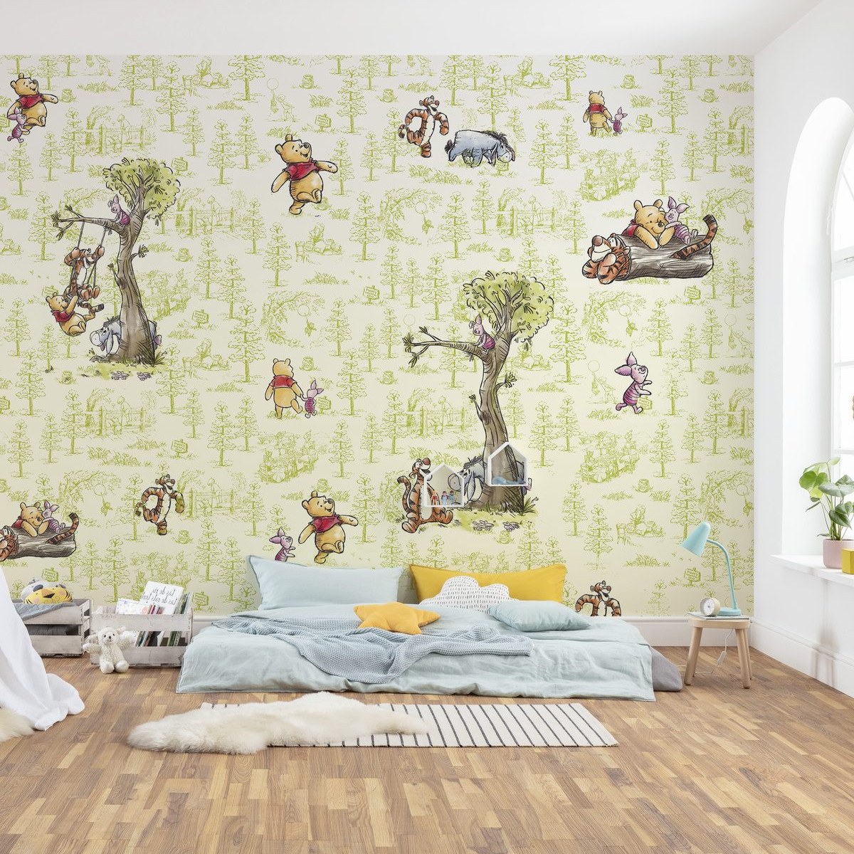Papel pintado fotográfico Komar Disney Winnie the Pooh y sus amigos, 280 x 300 cm, tejido no tejido, Winnie the Pooh y sus amigos, Bosque de los Cien Acres