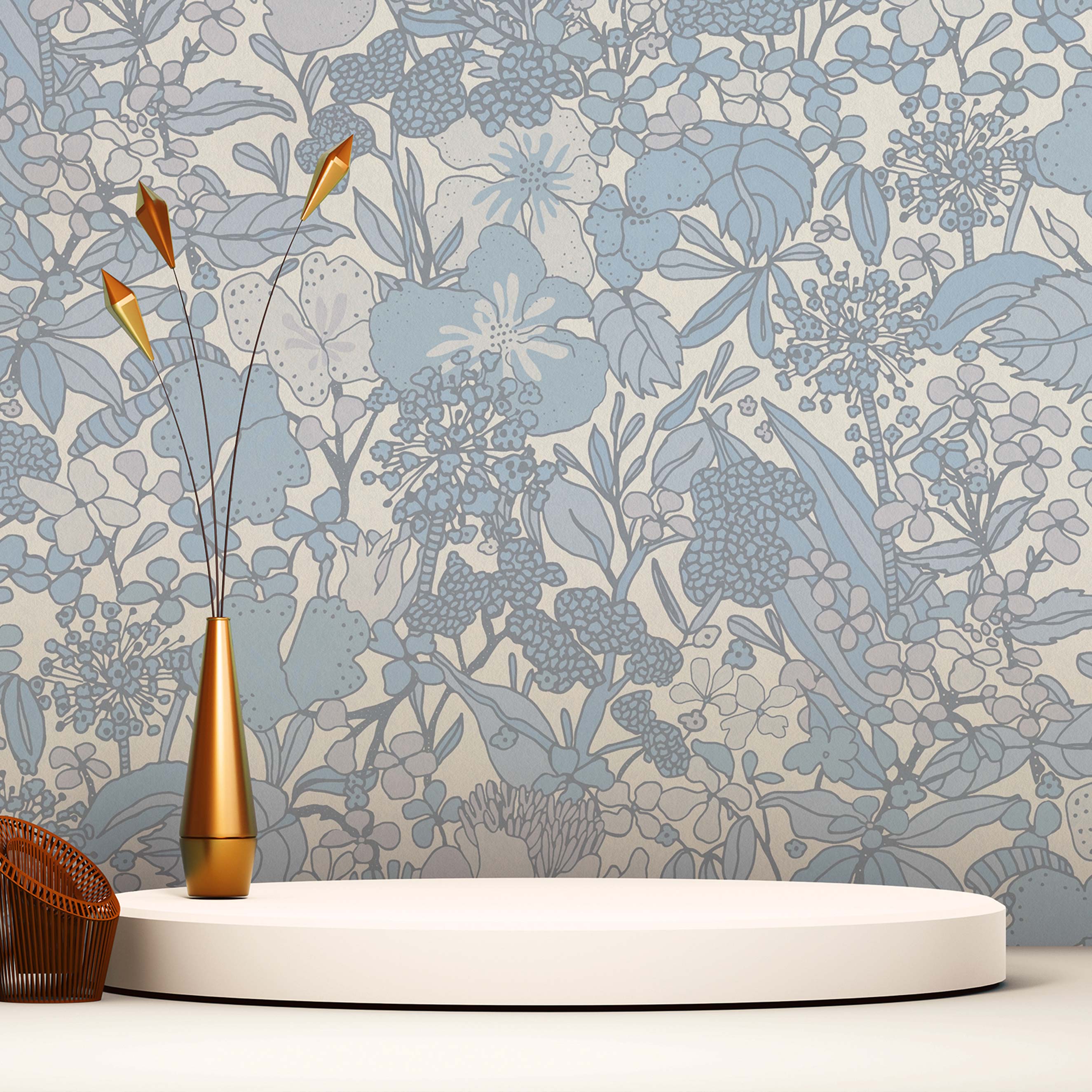 Tapete Bäume Blätter Aleix M1-No.1457 Vliestapete Grau Blau Floral