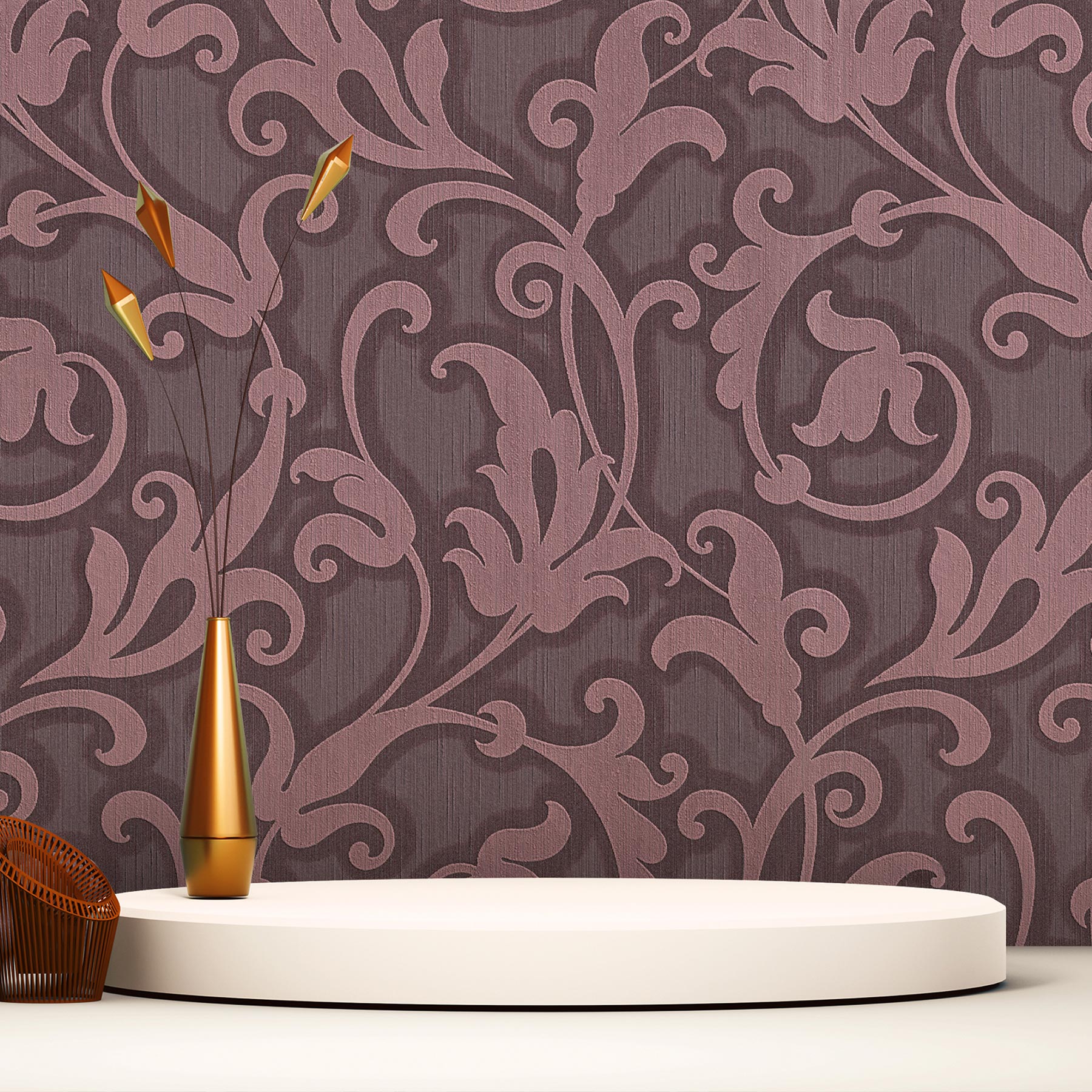 Tapete Barock Nicolo M1-No.3767 Vliestapete Lila Metallic Klassik Barocktapete
