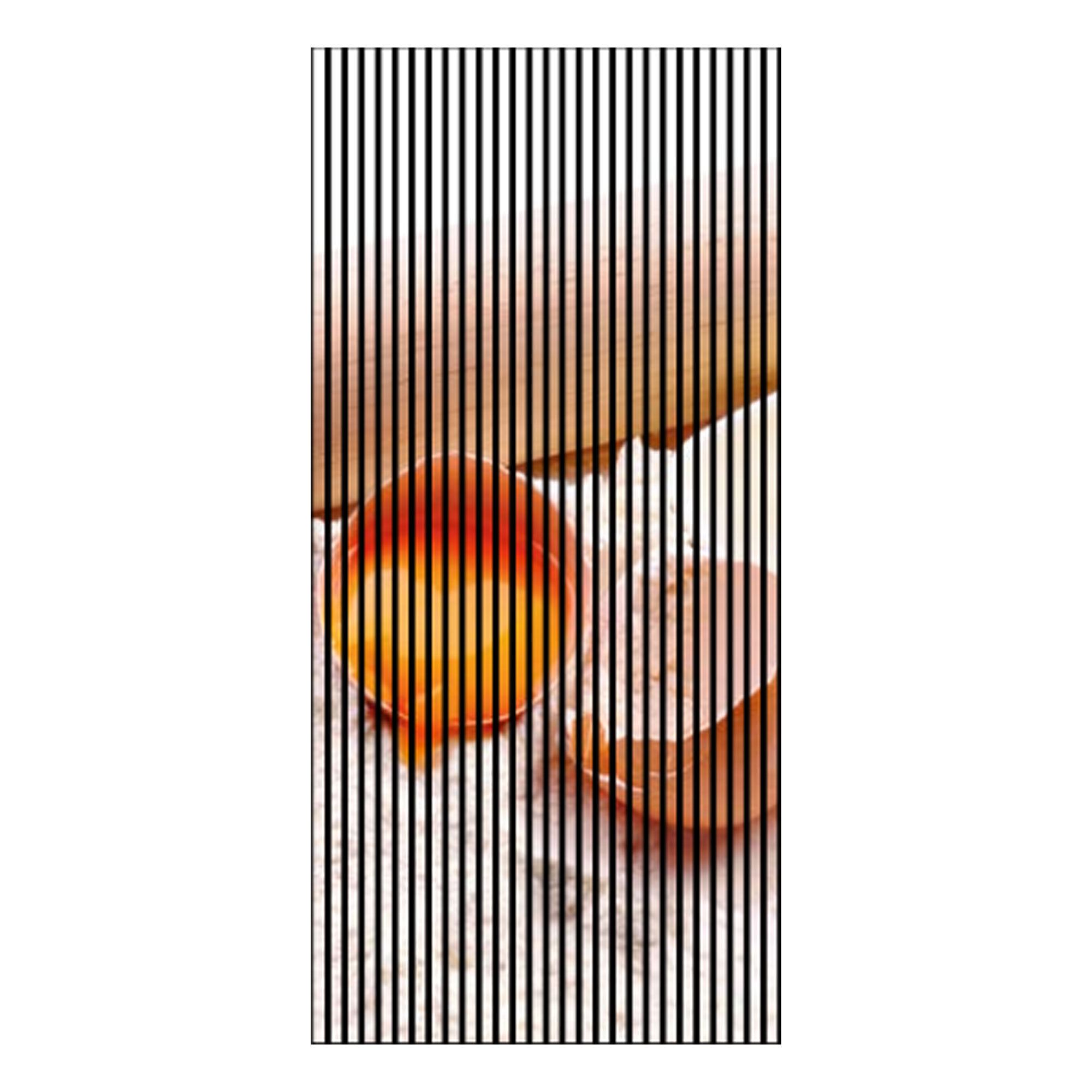 Paneles acústicos con impresión digital de huevo, rodillo y harina; paneles de pared en beige, blanco y naranja, disponibles en varios tamaños.