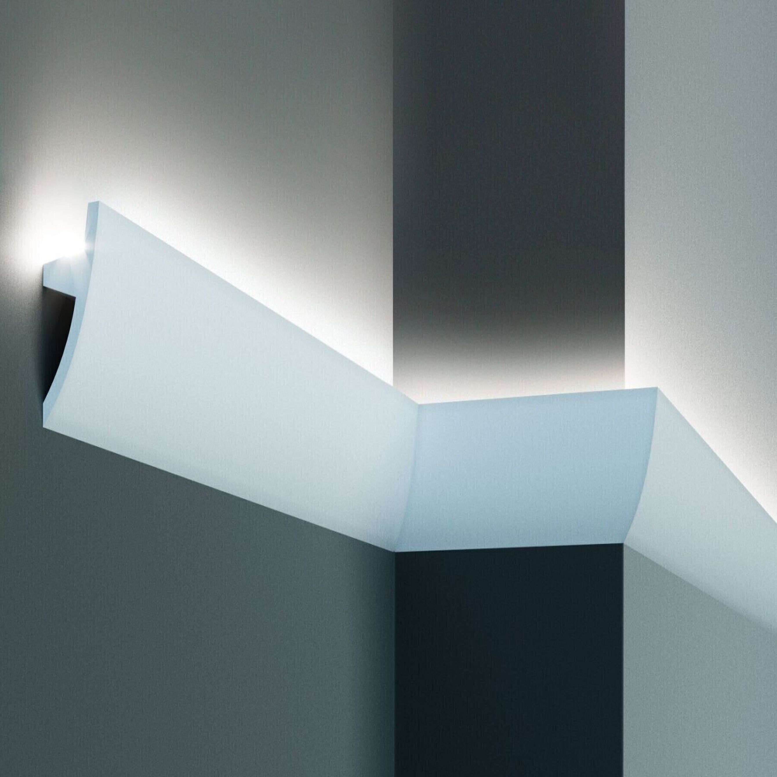 Elite Decor Moulure lumineuse KF502| Polystyrène 75 x 36 x 2000 mm Blanc Styrofoam Corniche LED