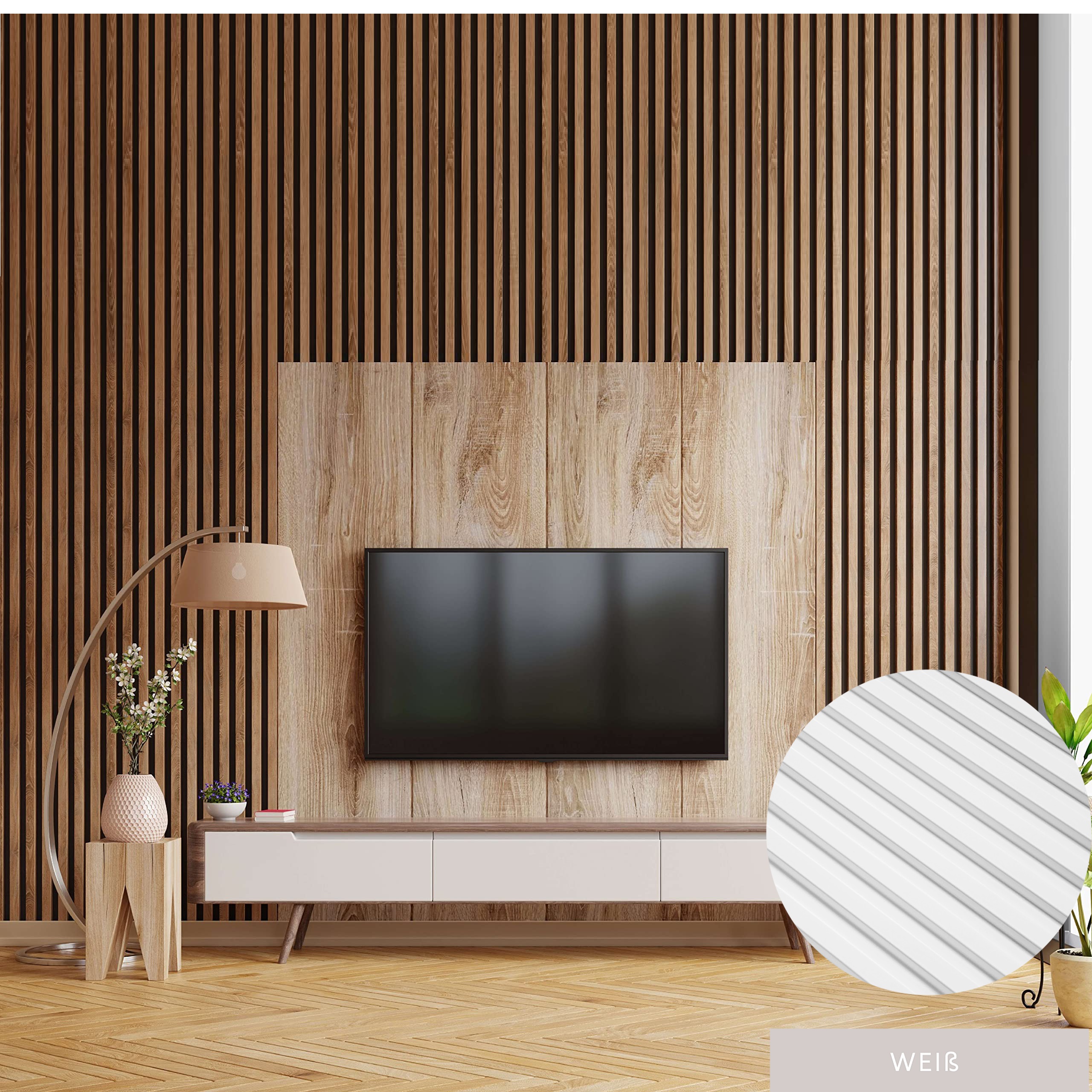 Mardom | Panneaux acoustiques 3D "0045" | H: 2700 mm x B: 120 mm | Blanc avec couche primaire