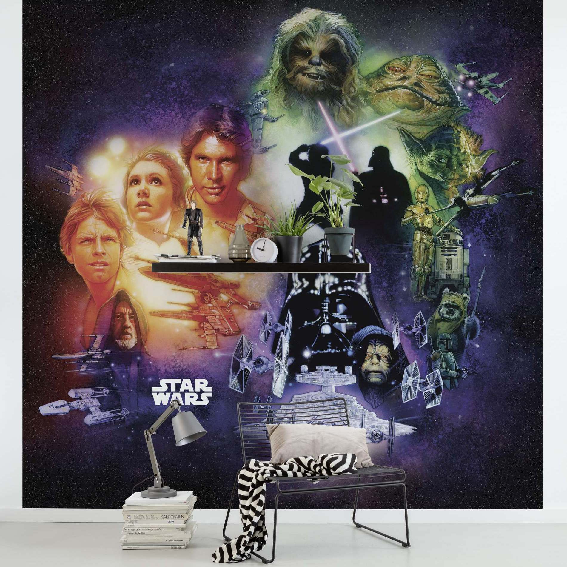 Komar Fototapete Star Wars Poster 250 x 250 cm Vlies Poster Back to the past Helden Neon-Look