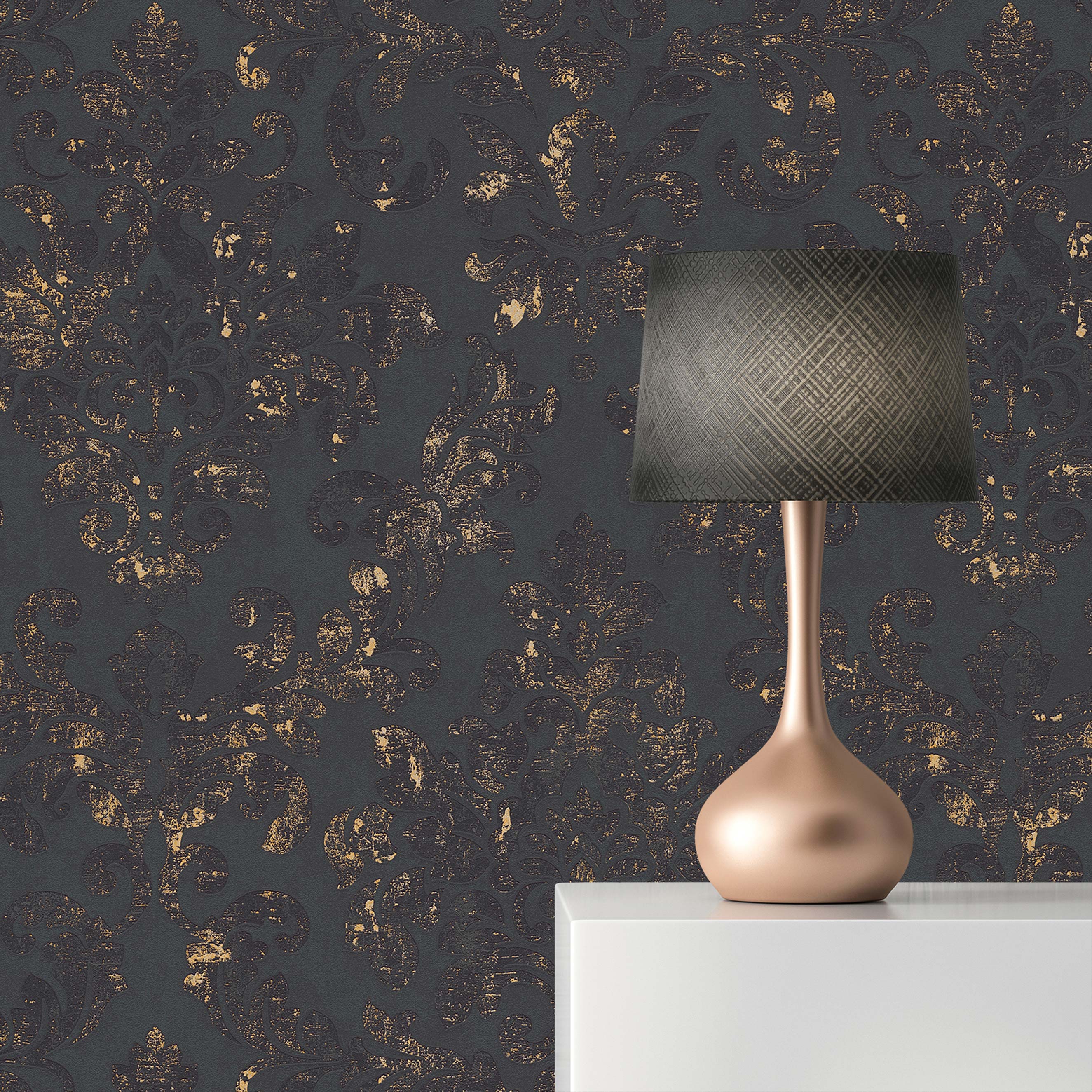 Tapete Barock Giulia M1-No.392 Vliestapete Schwarz Gold Barocktapete mit Ornamenten