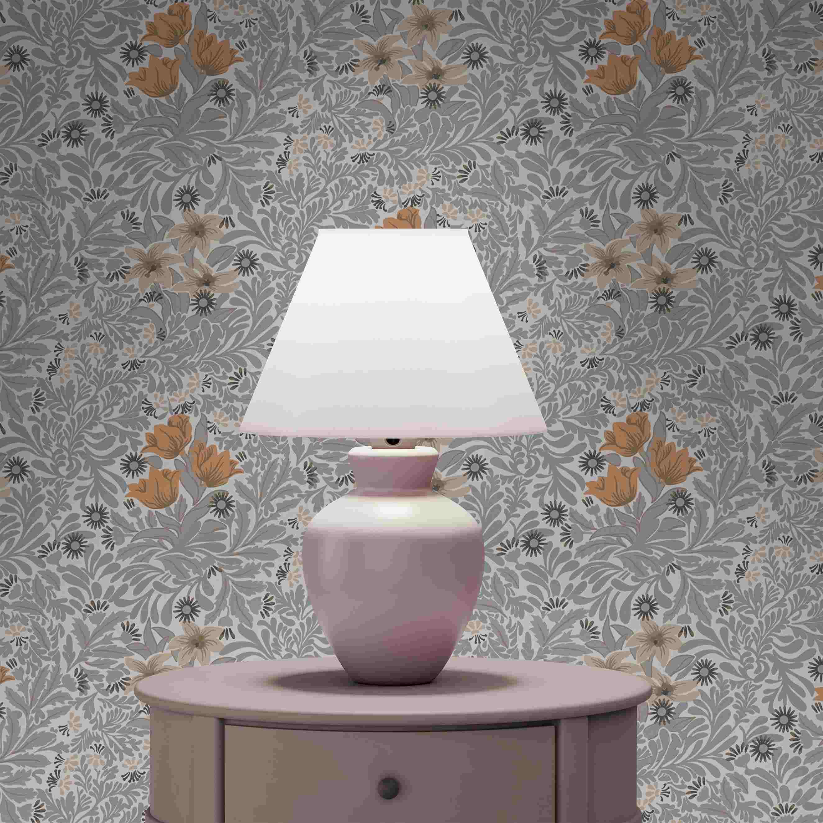 Tapete Lenni Blumen M1-No.4135 | Vlies | Grau | orange | Blumen | Tadessi | 10.05 x 0.53 m