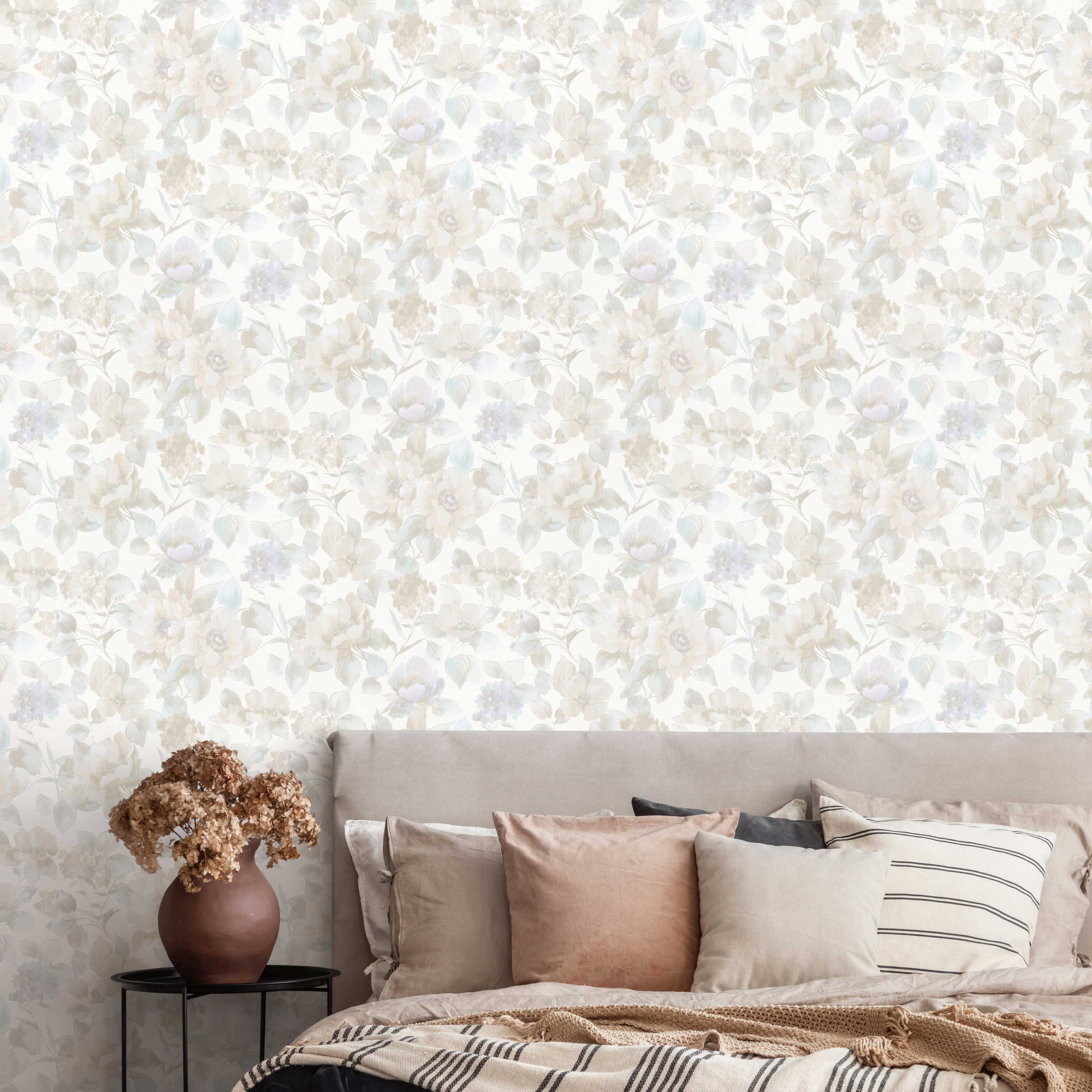 Tapete Blumen Florentin M2-No.129 | Vliestapete Blumenoptik | Beige | Florales Muster | Blüten