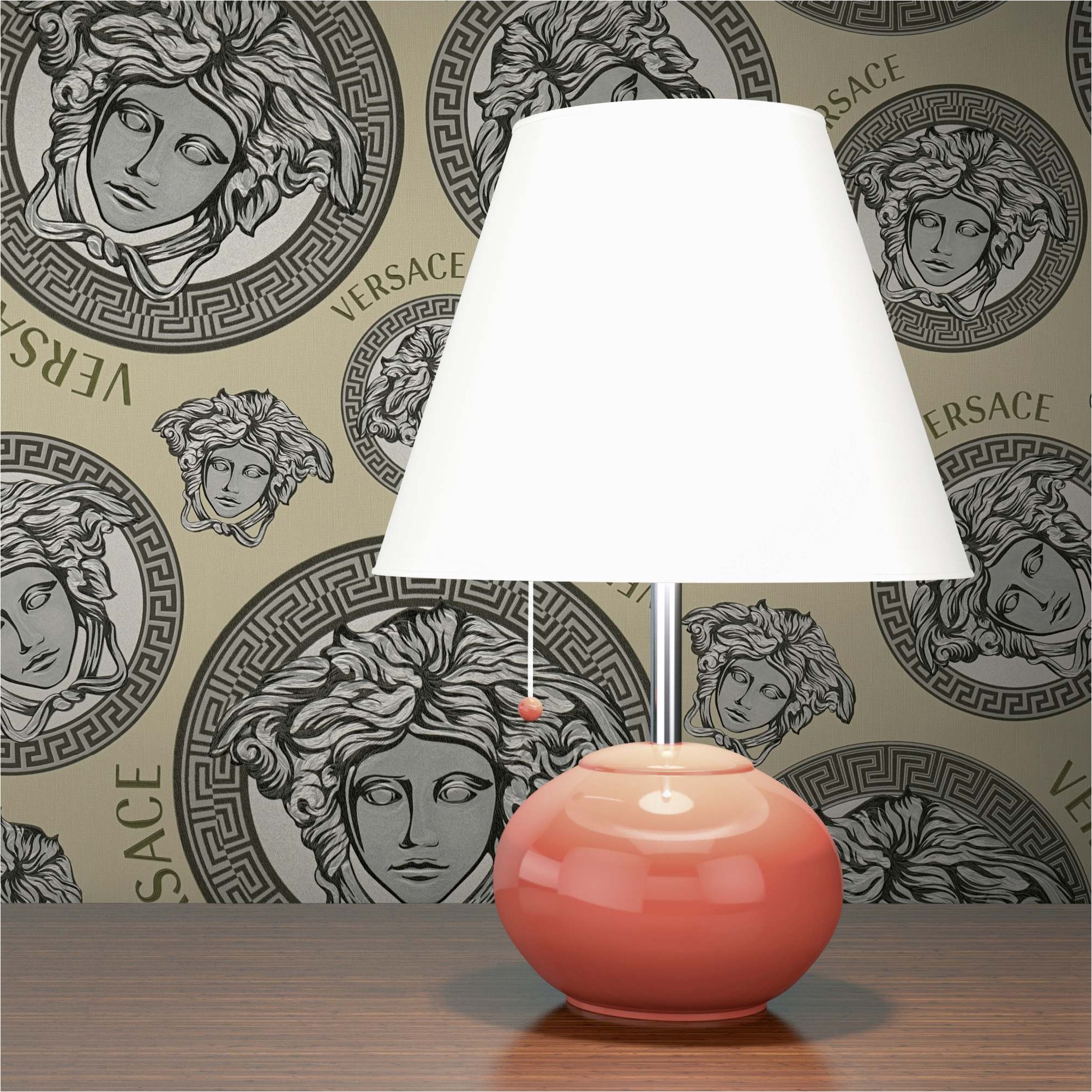 Tapete Versace Luxus-Optik M1-No.11522 | Vliestapete Design | Beige | Silber | Medusa | Schriftzug