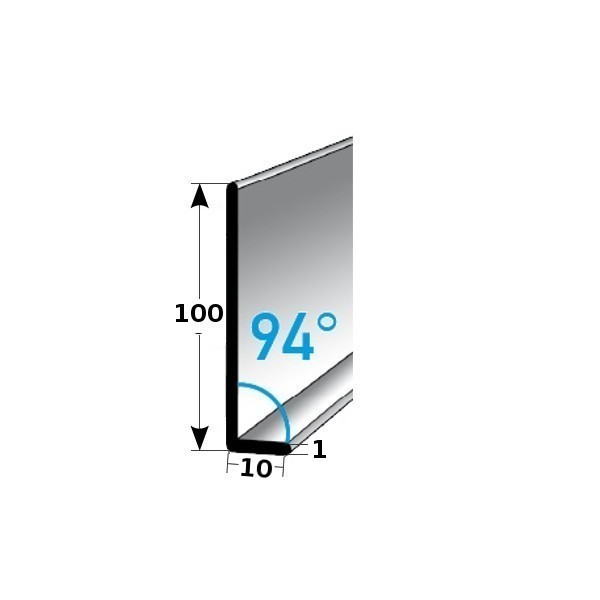 Fußleiste / Sockelleiste (TYP 1) aus Edelstahl, Höhe: 1 mm, mit verschiedenen Breiten, Materialstärken und Befestigungsarten, Winkel: 94°-gebohrt-1 mm-1 mm (Default)