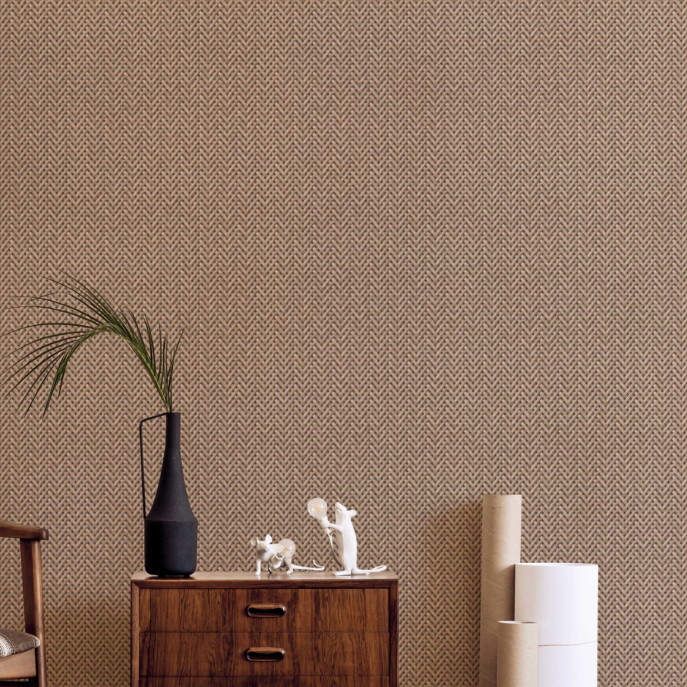 Tapete Holz Alessandro M2-No.135 | Vliestapete Holzoptik | Beige | geflochtenes Holz | Geflecht