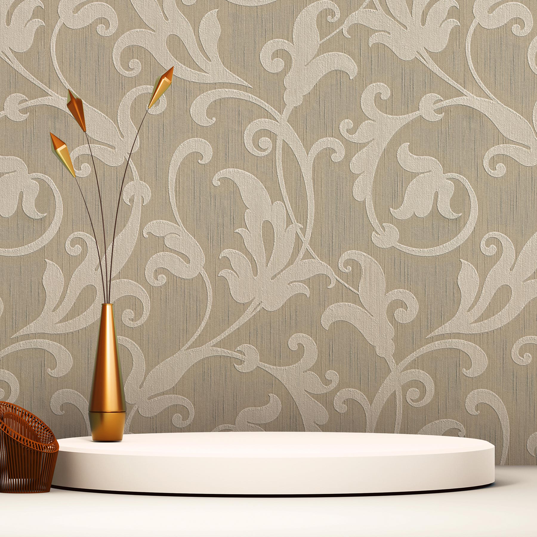 Tapete Barock Nicolo M1-No.3763 Vliestapete Beige Silber Klassik Barocktapete