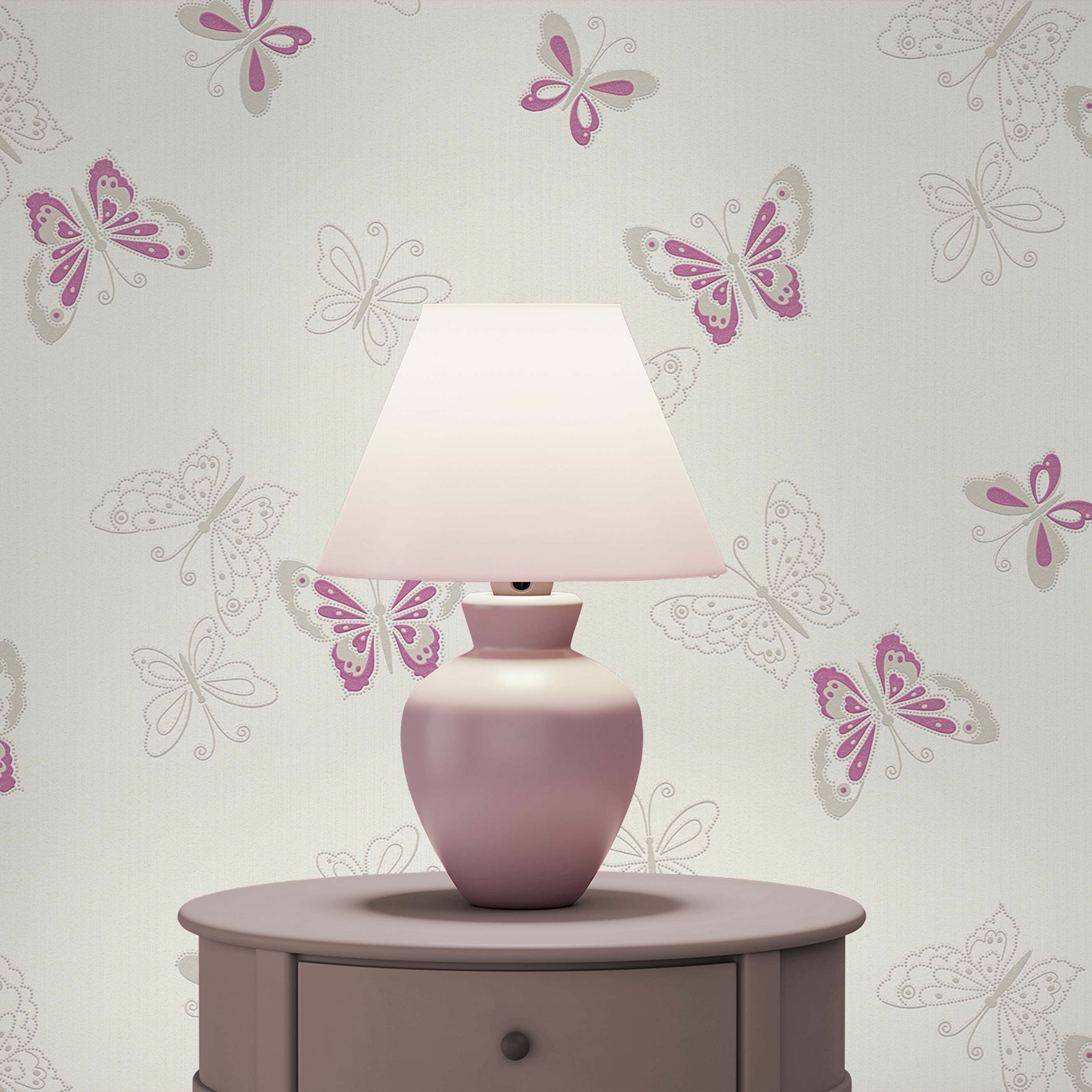 Tapete Kinderzimmer M1-No.91 | Vliestapete | Violett Silber | Tapete mit Tieren | Schmetterling