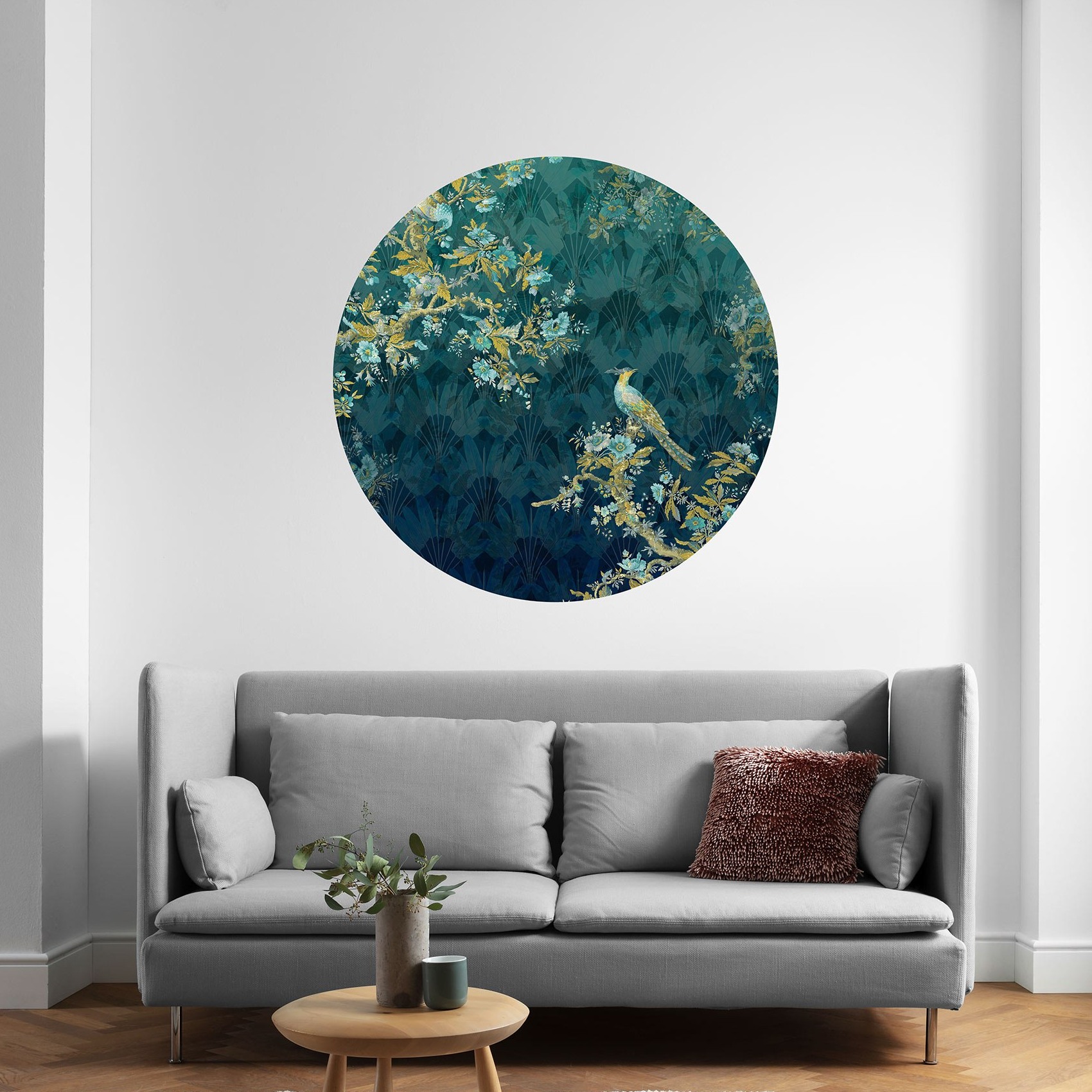 Komar Papier Peint numérique Photo Intissé Disney Paon Branches Magie 125 x 125 cm Autocollant rond