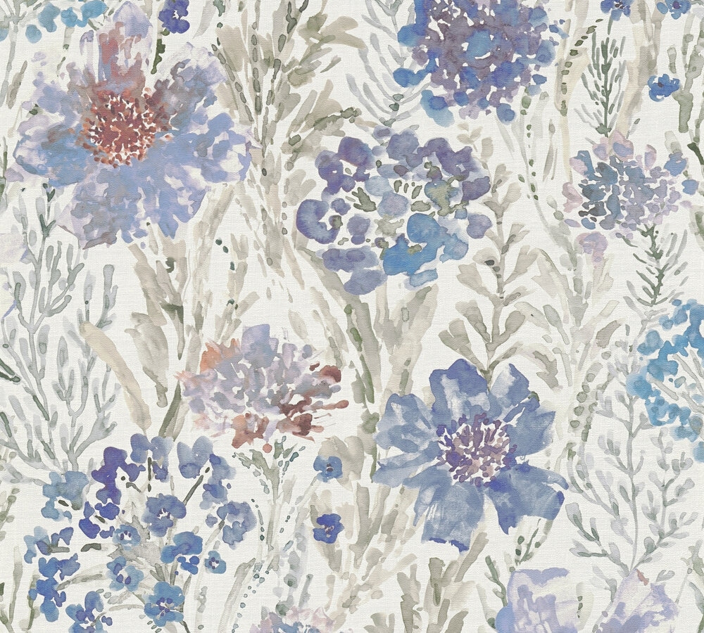 Tapete Valentin Blumen M1-No.11217 Vlies Blau Weiß Tadessi 10.05 m x 0.53 m