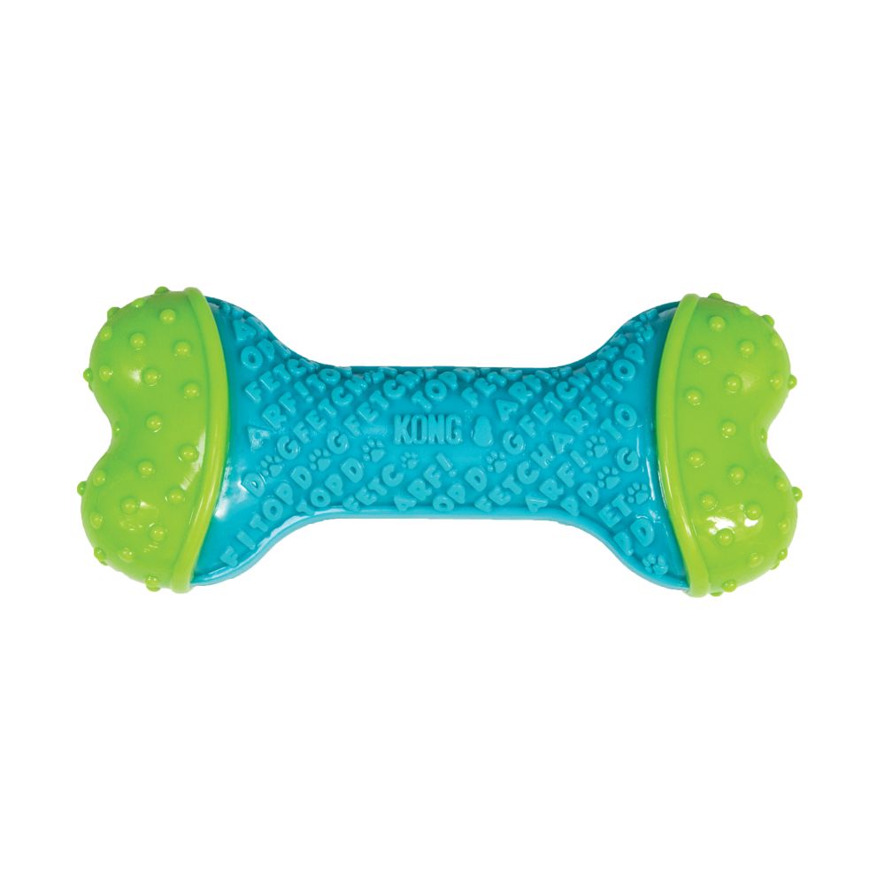 Kong | Zahnreinigung | Kauspielzeug | 14 cm | Grün | Blau | Knochen