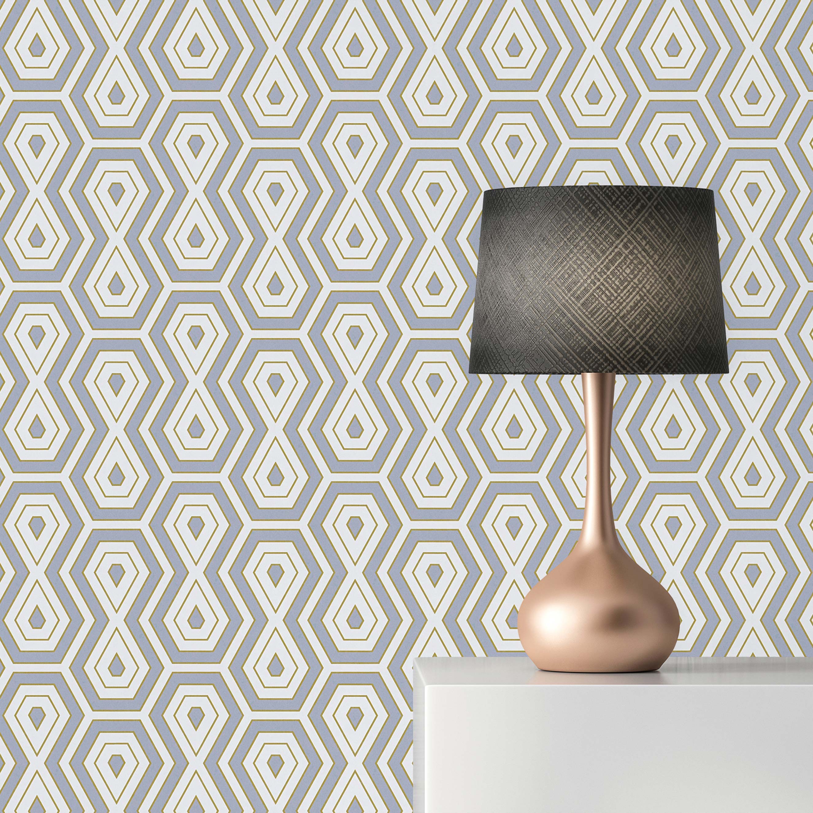 Tapete Retro M1-No.1542 Vliestapete Grau Gold Geometrisch Grafik