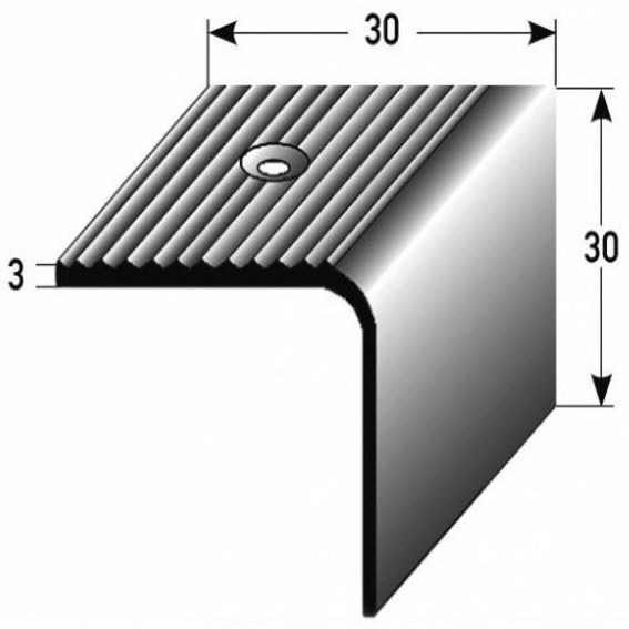 Treppenkante / Winkelprofil "Danbrook" (Größe 3 mm x 3 mm) aus Edelstahl (matt), Rutschhemmungsklasse R1 DIN 5113, gebohrt (Default)